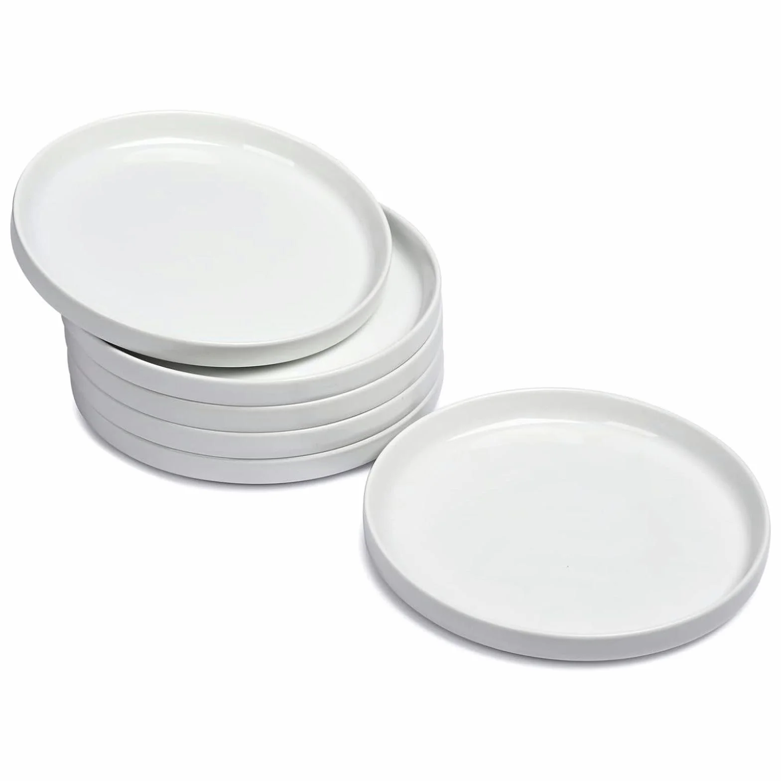 WishDeco Zestaw 6 talerzy deserowych, biała porcelanowa talerz 18 cm, mały okrągły talerz z krawędzią, naczynia ceramiczne na ciasto, chleb, sałatkę, makaron, owoce