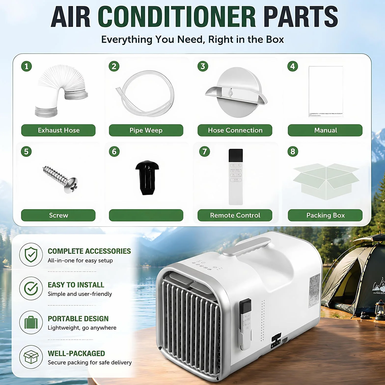 4 1 przenośny klimatyzator do namiotów, klimatyzacja samochodowa z 5100 BTU chłodzenie na kemping, przyczepy kempingowe, namioty i małe pokoje, 110 V 400 W, niskie co