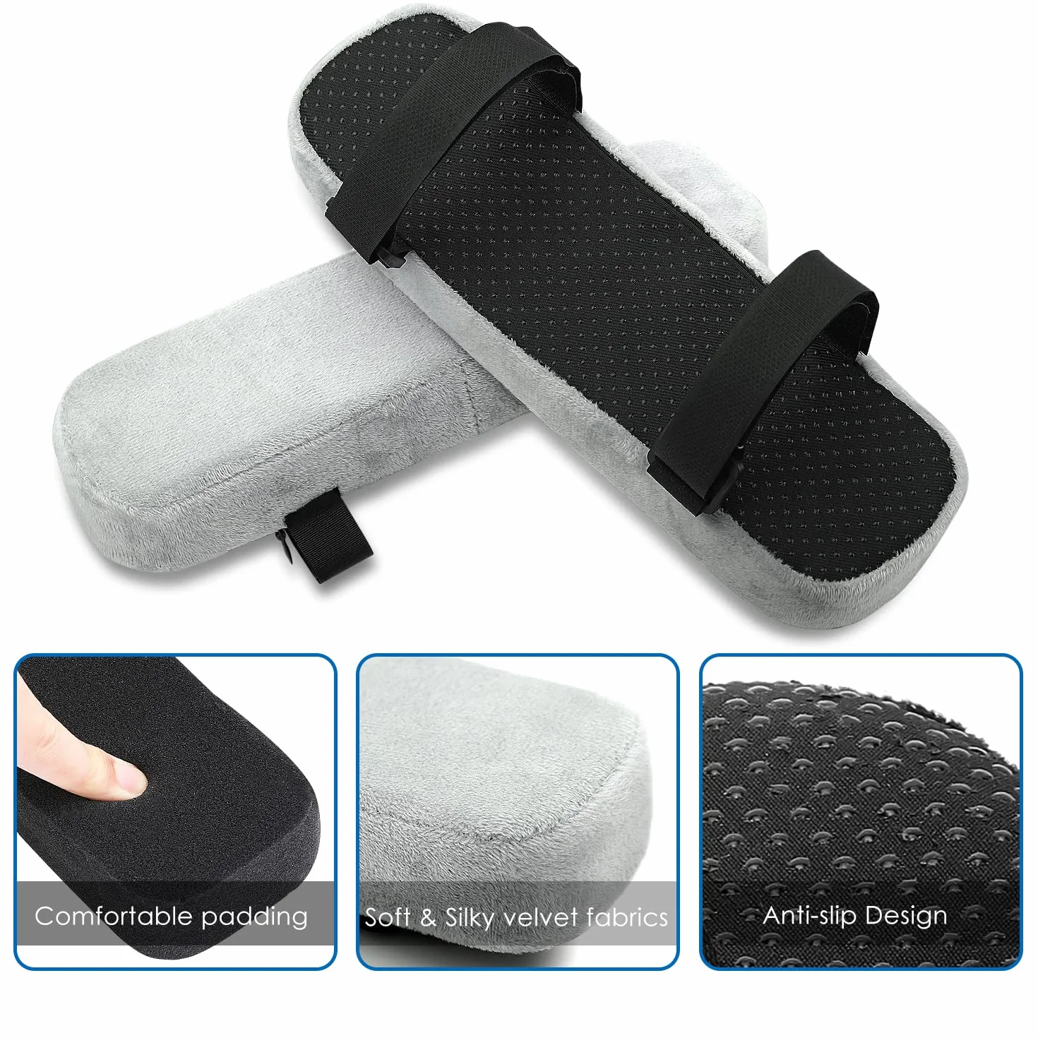 MoKo Office Chair Armrest Pads, Polyurethane Foam Soft Elbow Pillow - Universal Chair Arm Covers for Elbows and Forearms Pressure Relief - Gray(2 Pack)