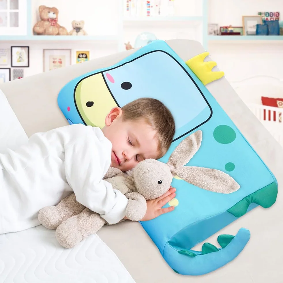 DASIAUTOEM Schlummerkids Poduszka dla dzieci, 46 x 26 cm, śliczne zwierzęta, ergonomiczna poduszka do przytulania dla dzieci, oddychająca, komfortowa poduszka dla dziewcząt i chłopców (dinozaury)