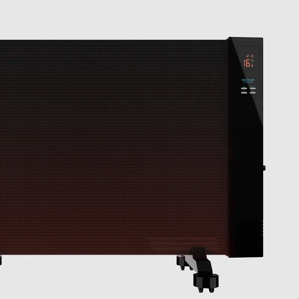 Cecotec Ready Ciepła 3100 Smart Now. Mocny panel promieniujący 2000W. Wyświetlacz LCD, programowalny, 3 tryby, zabezpieczający przed przegrzaniem, przechylaniem, WarmSpace, AutoOff, na kółkach, czarny