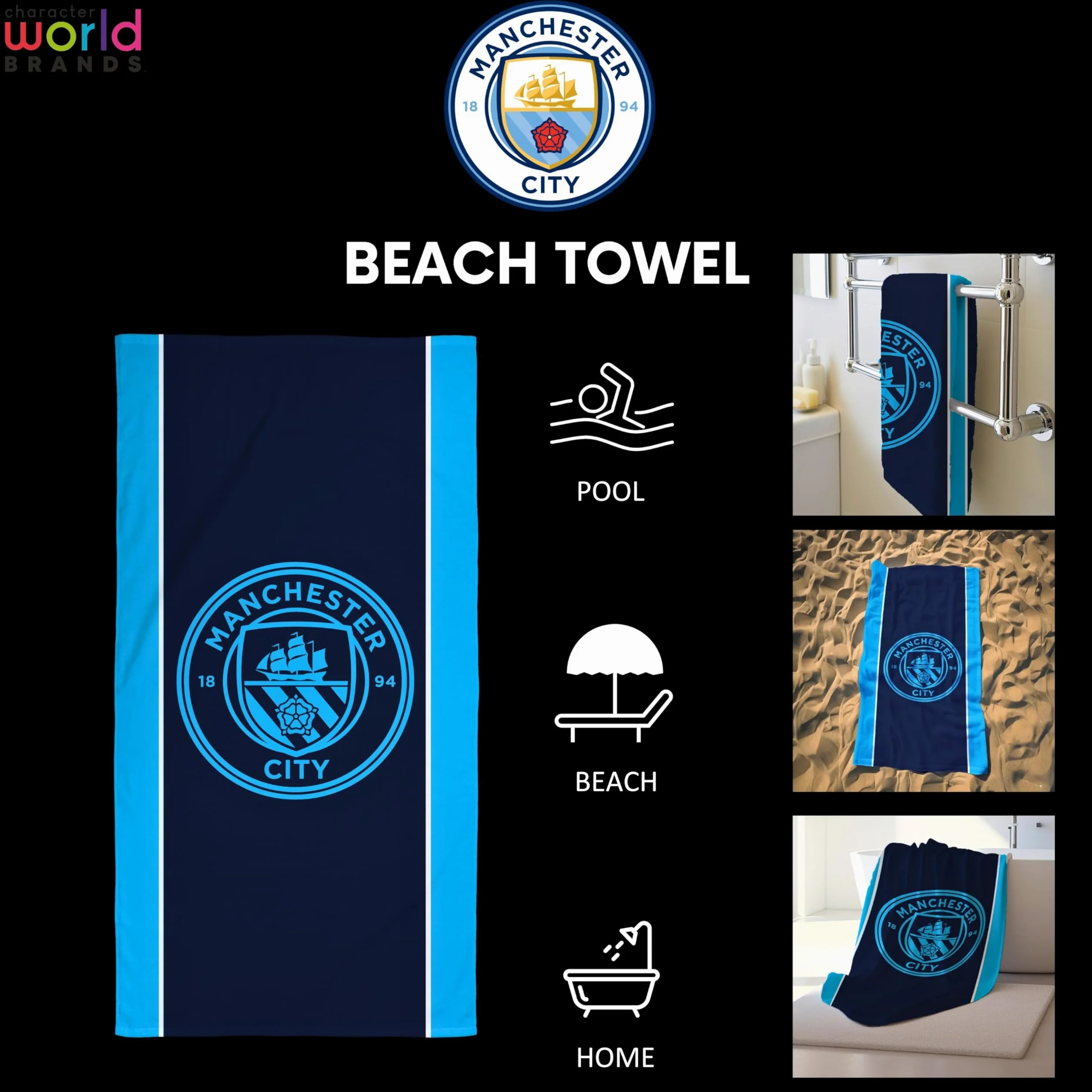 Ręcznik FC Manchester City 75x150 cm 100% bawełna