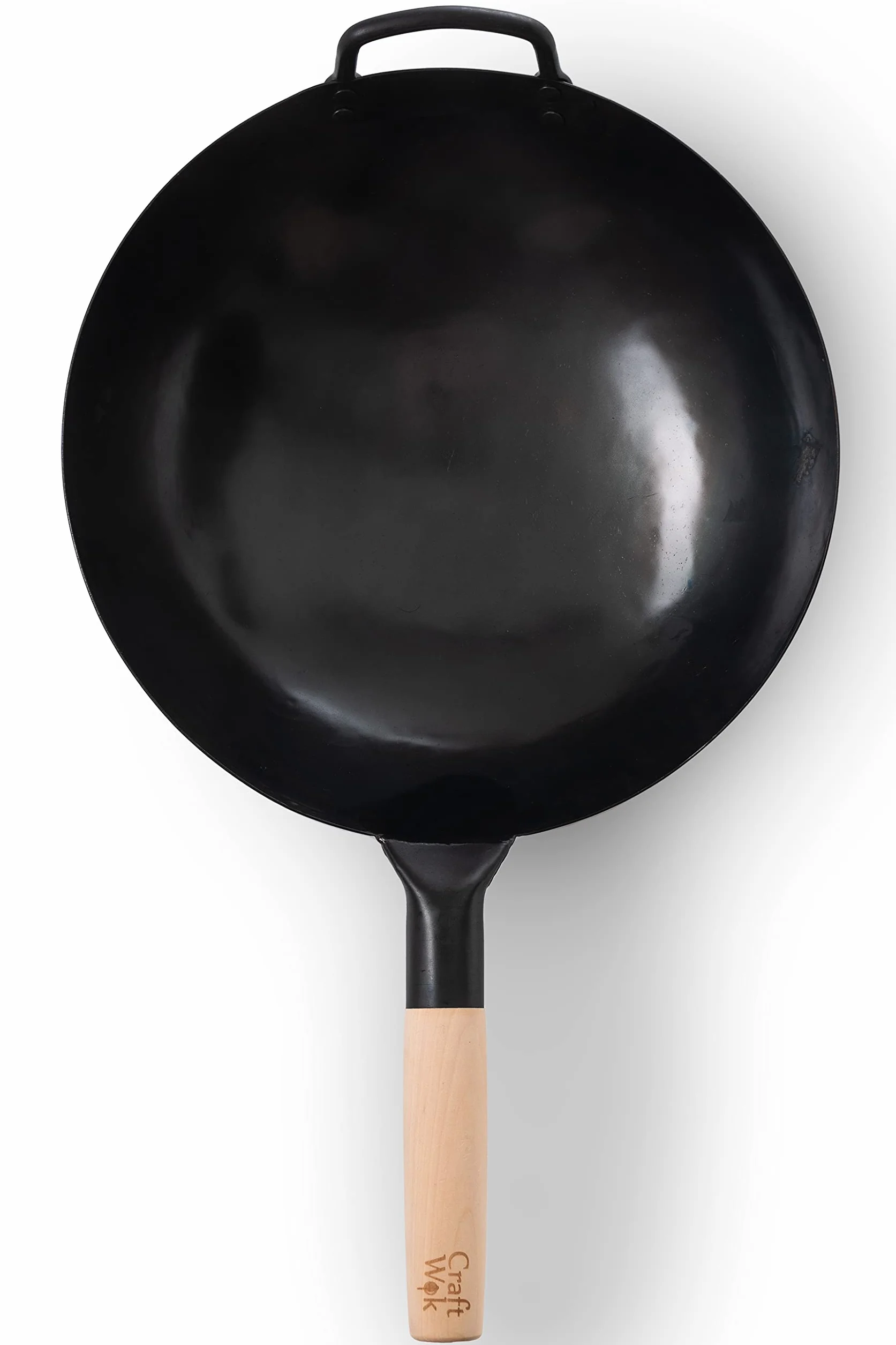 Craft Wok Black13 wstępnie sezonowany ręcznie młotkowany wok ze stali węglowej z drewnianym i stalowym uchwytem pomocniczym (33 cm, okrągłe dno)
