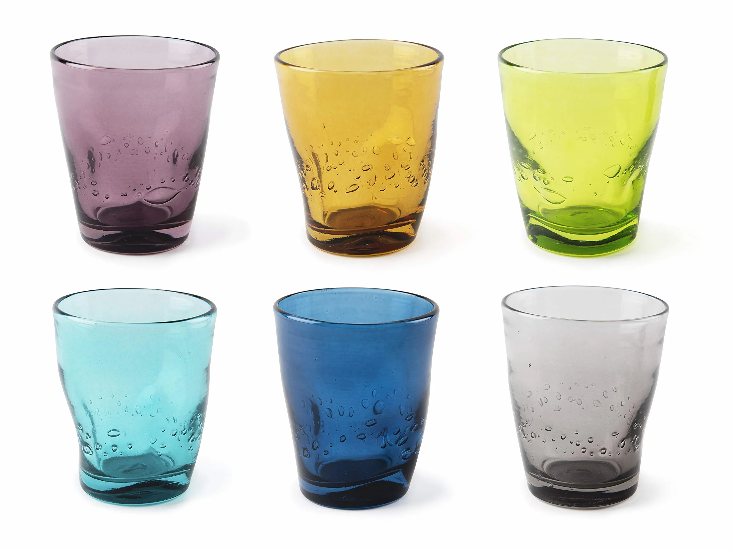 Excelsa Color Wave zestaw 6 szklanek do wody, szkło, szary, żółty, jasnoniebieski, zielony, brokatowy, niebieski