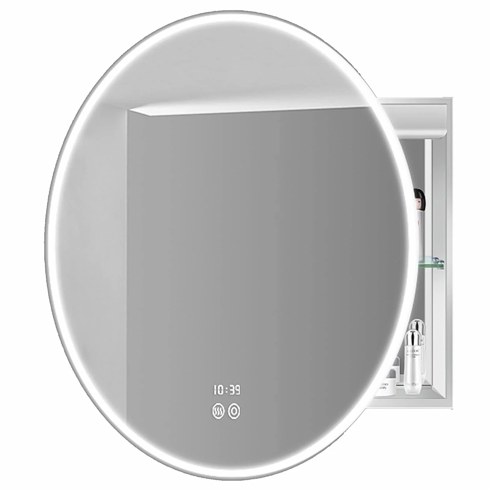 Lustro łazienkowe LED, Szafka z lustrem łazienkowym, szafki LED, organizer funkcją odmgławiania, ściemniacz, szafka ścienna ze szklanymi drzwiami(Silver,70cm)