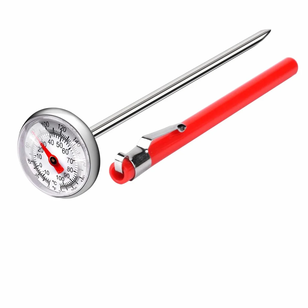 Termometr do kawy i mleka do pomiaru temperatury mleka, kawy, pieczenia, herbaty i żywności - sonda ze stali nierdzewnej z wyświetlaczem LCD, od -10 do 110°C/od 0 do 220°C