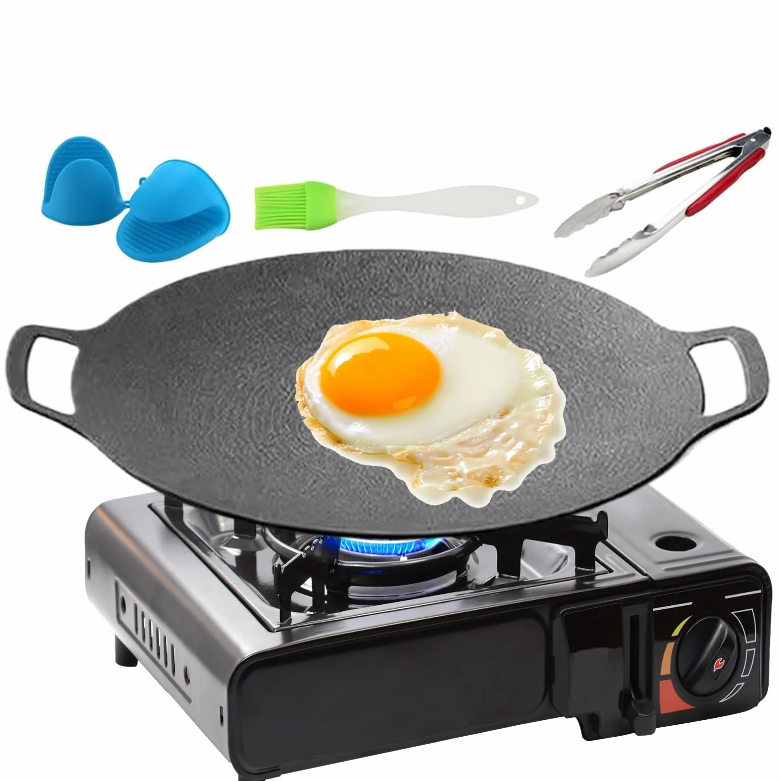 Koreańska patelnia grillowa - nieprzywierająca patelnia z uchwytami - zawiera rękawiczki i pęsety - idealna do naleśników, mięsa i żeber - Tial Kitchen sils