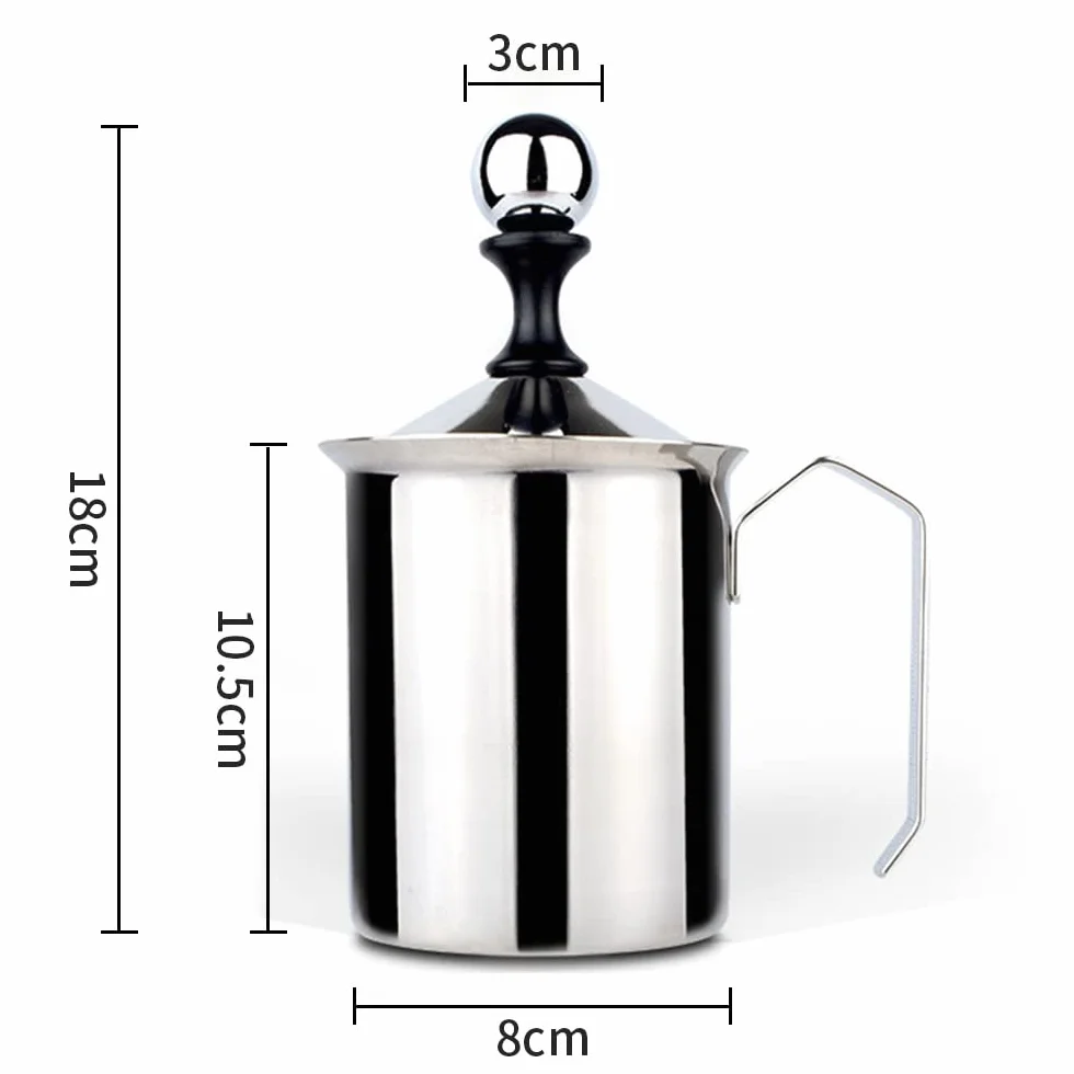 Gvolatee Spieniacz do mleka ze stali nierdzewnej Double Mesh 500 ml, ręczny, 8 x 8 x 18 cm, idealna pianka do mleka dzięki podwójnemu sitku i specjalnemu mechanizmowi dociskowemu