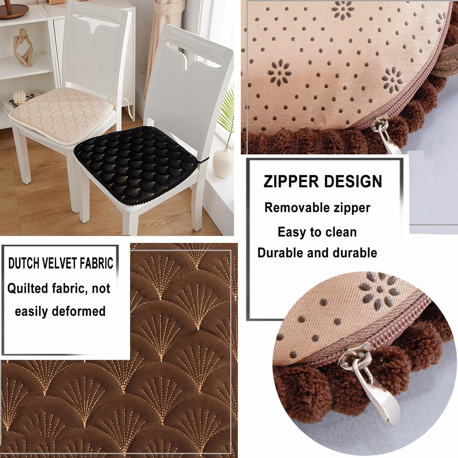 Poduszka Na Krzesło Z Pianki Memory, Paski Antypoślizgowe | Zmywalny Zamek Błyskawiczny, Odpowiedni Na Każdą Porę Roku, 18x17 Cali (Brown 4 pack)