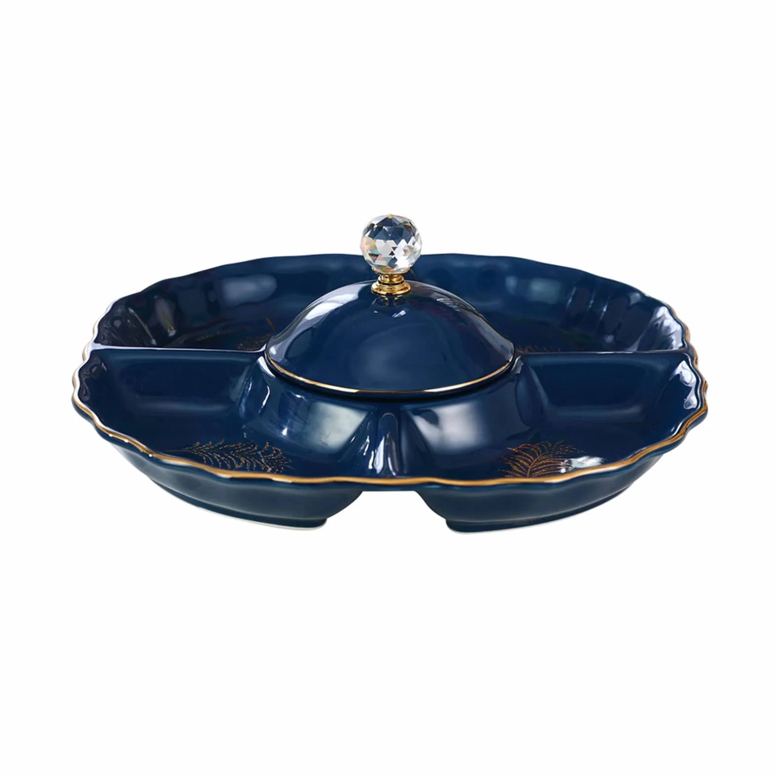 Ceramiczna miska na owoce, Wysokiej klasy ceramiczny talerz na suszone owoce z 5 siatkami, wykwintne przekąski taca cukierki, kompot orzechów i stojak jagody/niebieska(Blue)