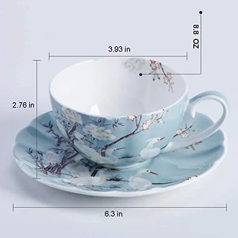 Zestaw kubków i spodków do kawy, 236 ml latte i filiżanka do herbaty, cienka porcelana kostna, idealna na imprezy i prezenty