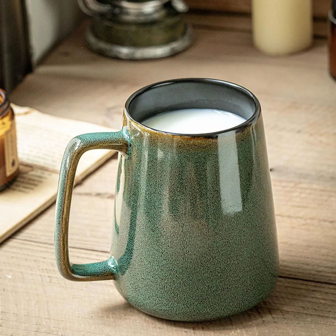 Ceramiczny kubek do kawy 24 uncji, duży kubek do kawy mlecznej filiżanka do herbaty gładka glazura kakao cappuccino mleko płatki, można myć w zmywarce Można używać w kuchence mikrofalowej (zielony)