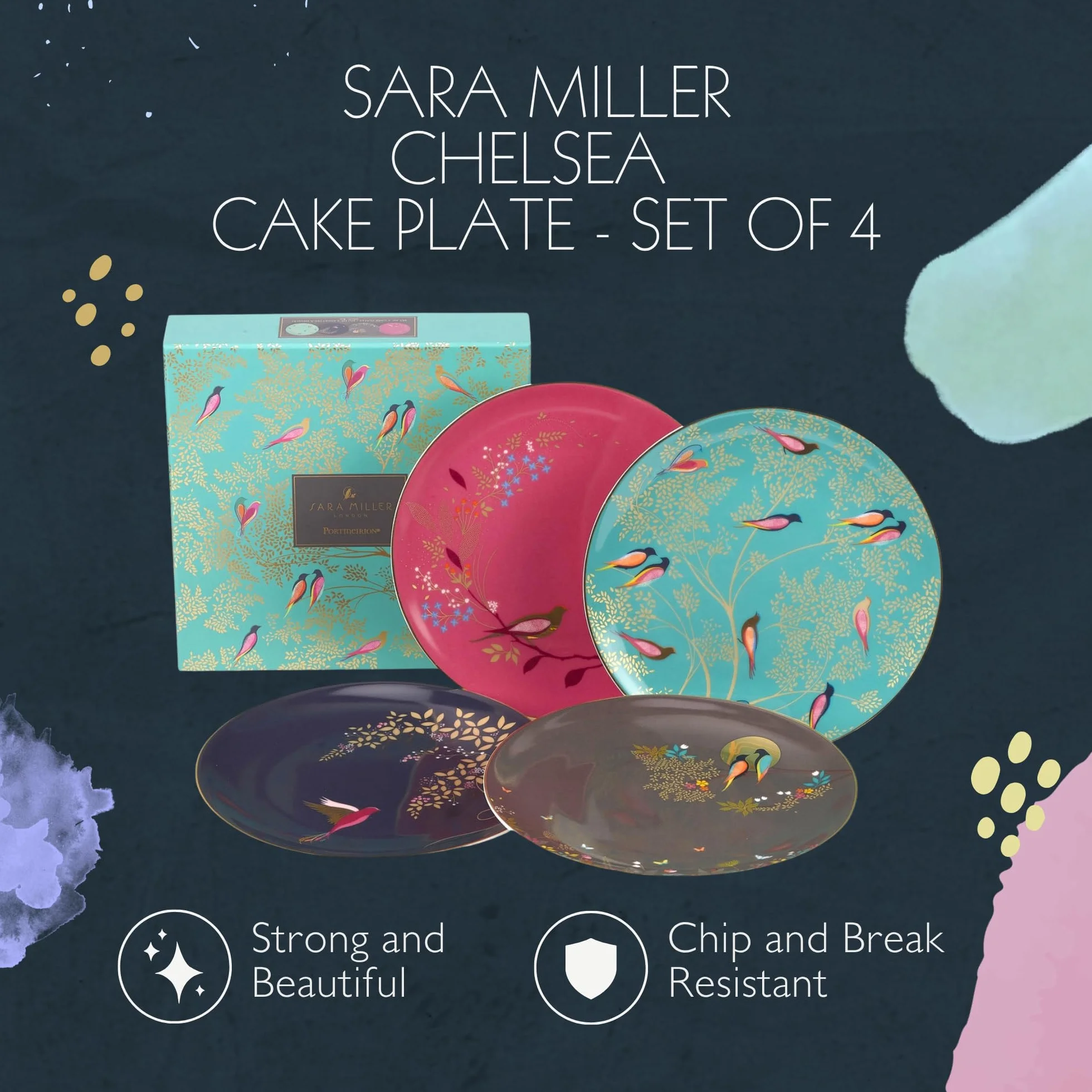 Sara Miller do Portmeirion Chelsea talerze do ciasta, ceramiczne, wielokolorowe, 215 x 215 x 60 cm