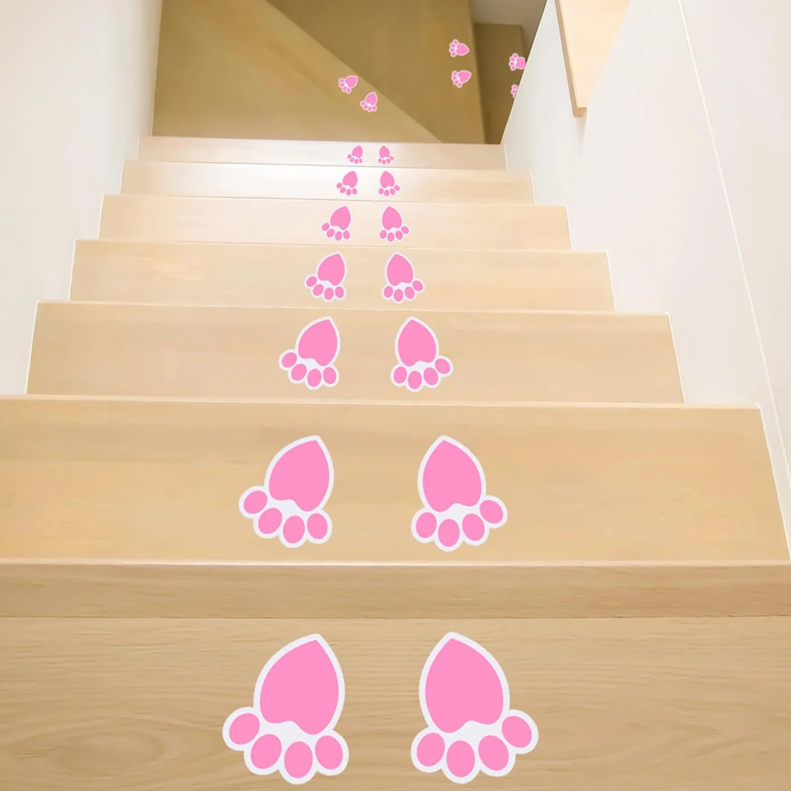 Easter Bunny Footprint Decals, Rabbit Paw Print Stickers, naklejki ?cienne z PCW, naklejki ?cienne wielkanocne, naklejki dekoracyjne pi?trze, samoprzylepne, wodoodporne naklejki stopy królika