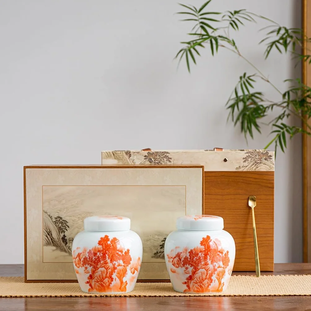 HLTYGWX Zestaw pojemników na herbatę Wiosna Zestaw pojemników na herbatę, Ceramiczny pojemnik do przechowywania herbaty, Zamknię pojemnik do przechowywania ziaren kawy Puszka na herbatę