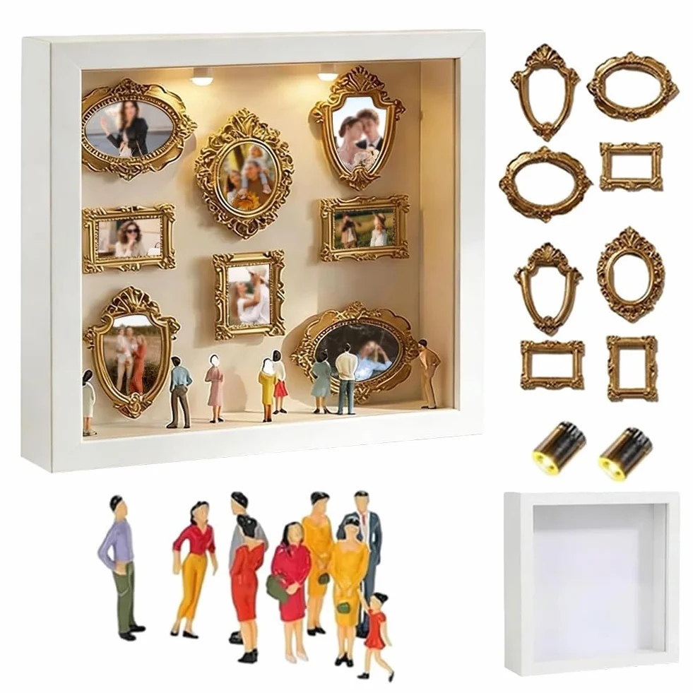 Mini muzeum "zrób to sam", małe pudełko na sylwetkę, z lampkami, świętuj swoje wyjątkowe wspomnienia w dobrym stylu, na rocznicę, ślub, urodziny (białe)