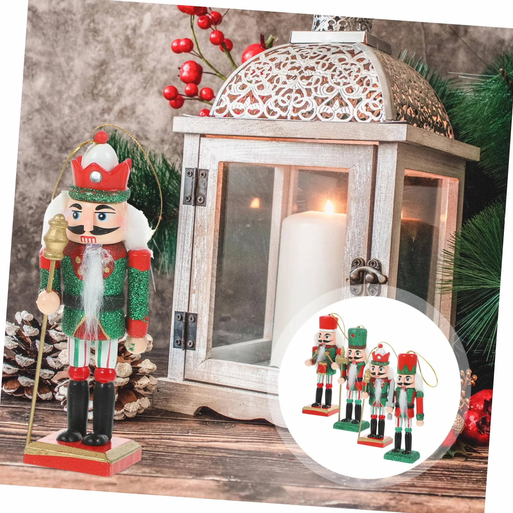 4kawałki Sztuk Drewnianych Żołnierzyków Nutcracker Święta Dekoracje Bożonarodzeniowe Do Sufitu Stołu i Półki Tradycyjna Ozdoba Festiwalowa