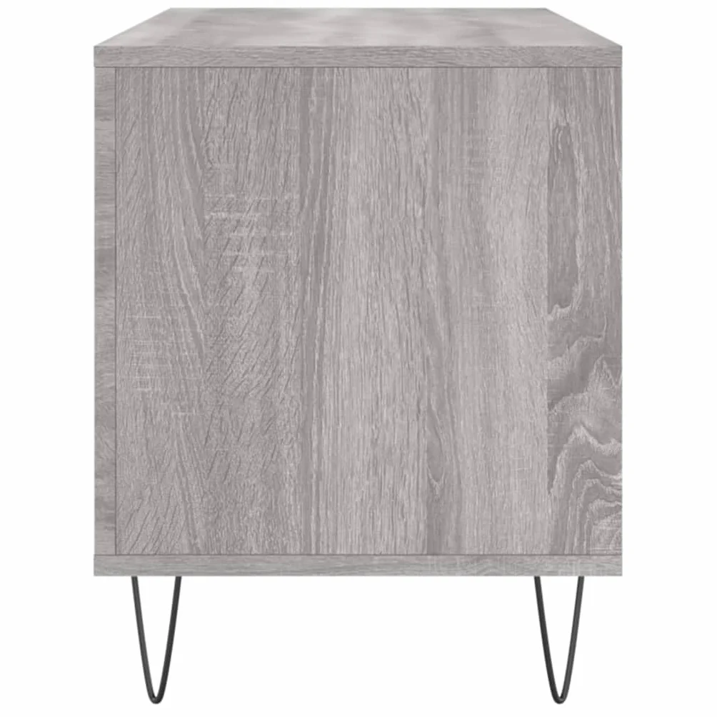 Sonoma szara drewniana szafka na płyty z żelaznymi nogami, 100 x 38 x 48 cm, regał multimedialny, regał na płyty winylowe, do przechowywania multimediów, do salonu lub biura, blat