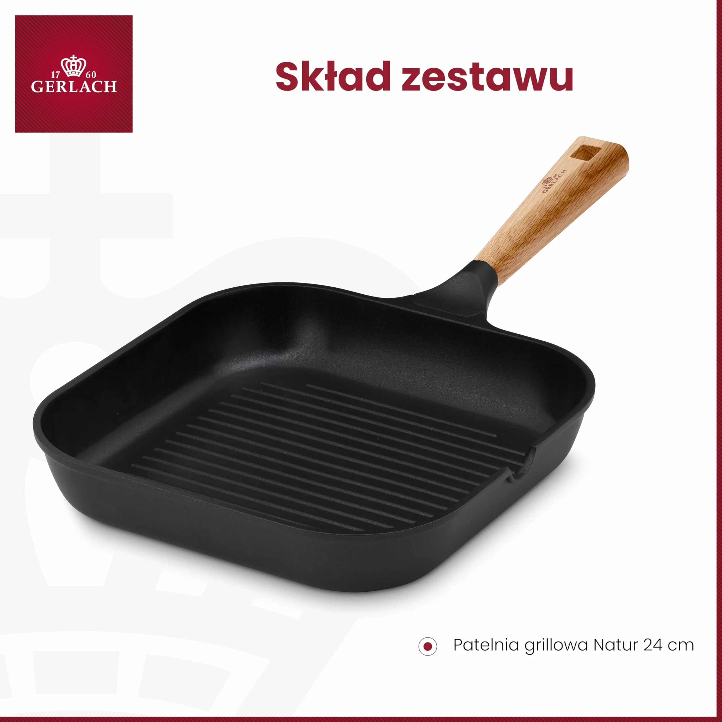 Gerlach Natur Patelnia Grillowa Z Powłoką Ceramiczną Patelnia Ceramiczna Z Drewnianą Rączką Grill Indukcja Elektryczne Gazowe Ceramiczne Kuchenki 24 cm