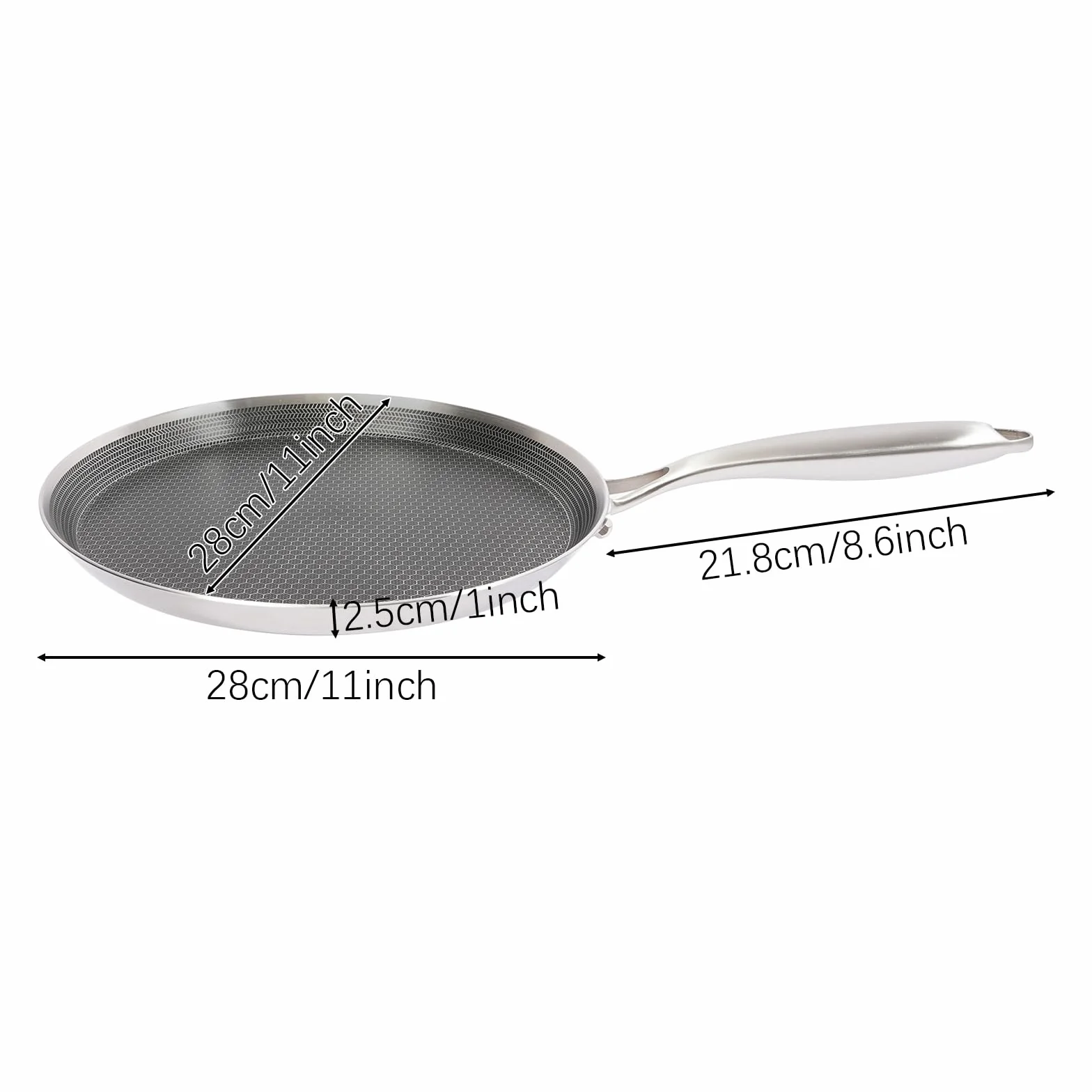 Patelnia do naleśników z powłoką nieprzywierającą, 28 cm, ze stali nierdzewnej, indukcyjna pancake o strukturze plastra miodu, uchwyt ze stali nierdzewnej, patelnia do naleśników