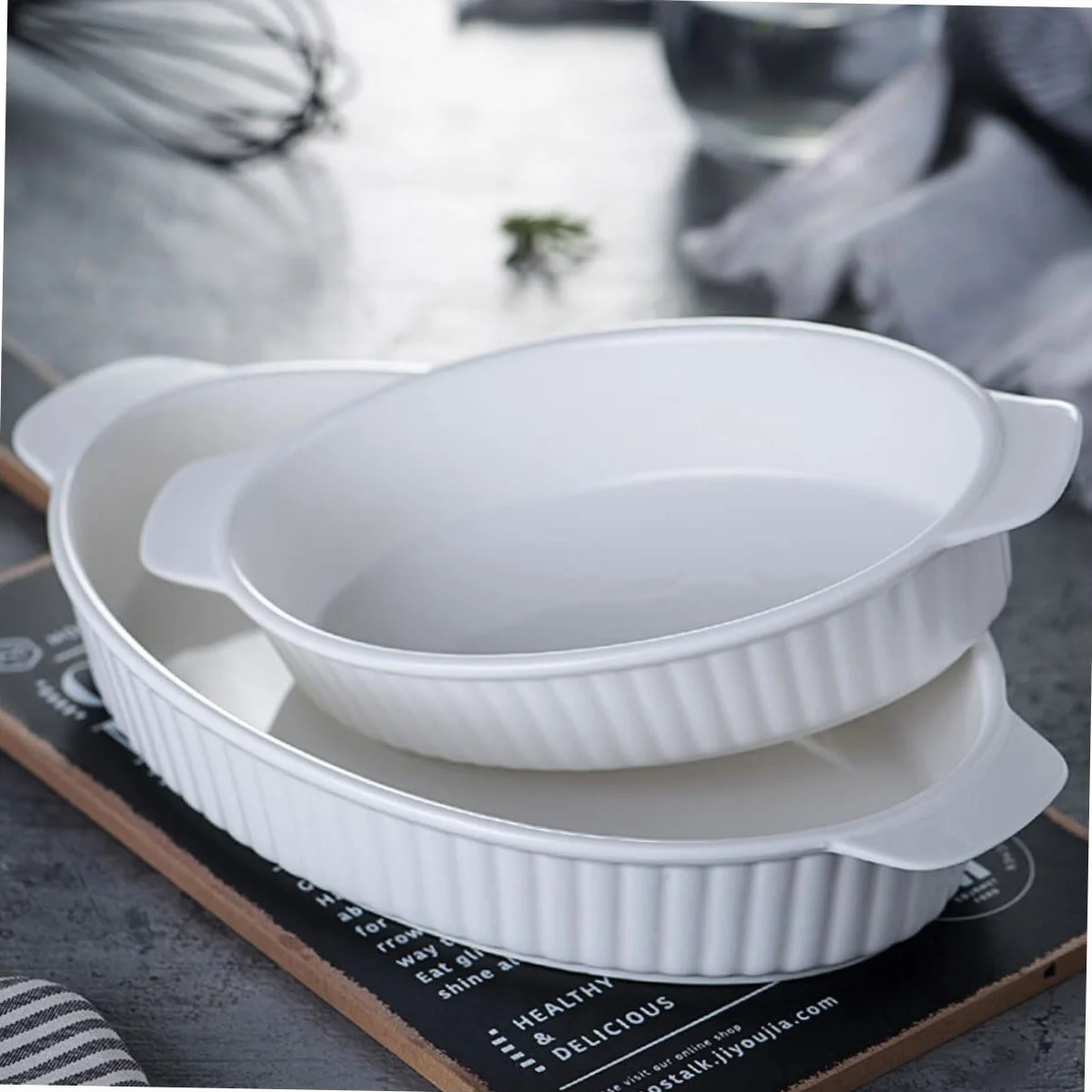 Ceramiczna Forma Do Pieczenia z Podwójnymi Uchwytami Ovalna Naczynie Do Zapiekania Wysokiej Jakości Ceramika i Warzyw Grilowanych Cala