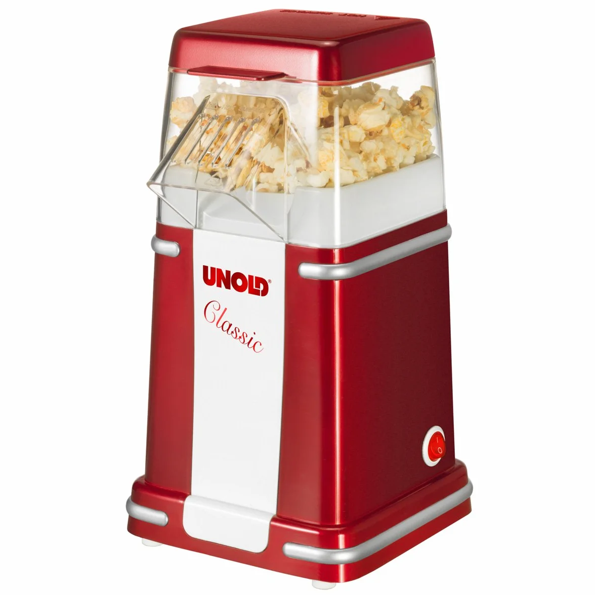 Unold 48525 Classic urządzenie do robienia popcornu – czerwony, biały, 900 W, 220 V, Movienight, bez tłuszczu i oleju, gorący popcorn, niskotłuszczowy, na imprezę