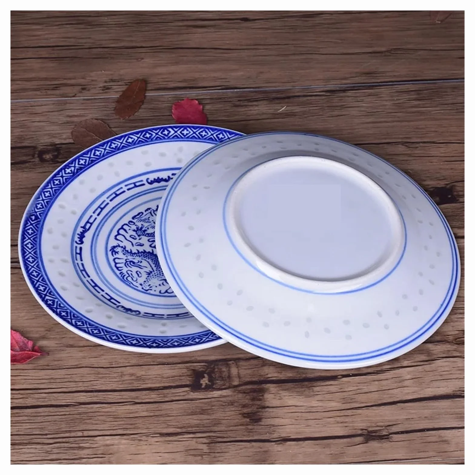 Chiński Płaski Talerz Niebiesko-biały Porcelanowy Obiadowy Ceramiczna Staromodna Zastawa Stołowa Smok Taca Na Jedzenie WyjąTkowe Obrazy(8-inch)