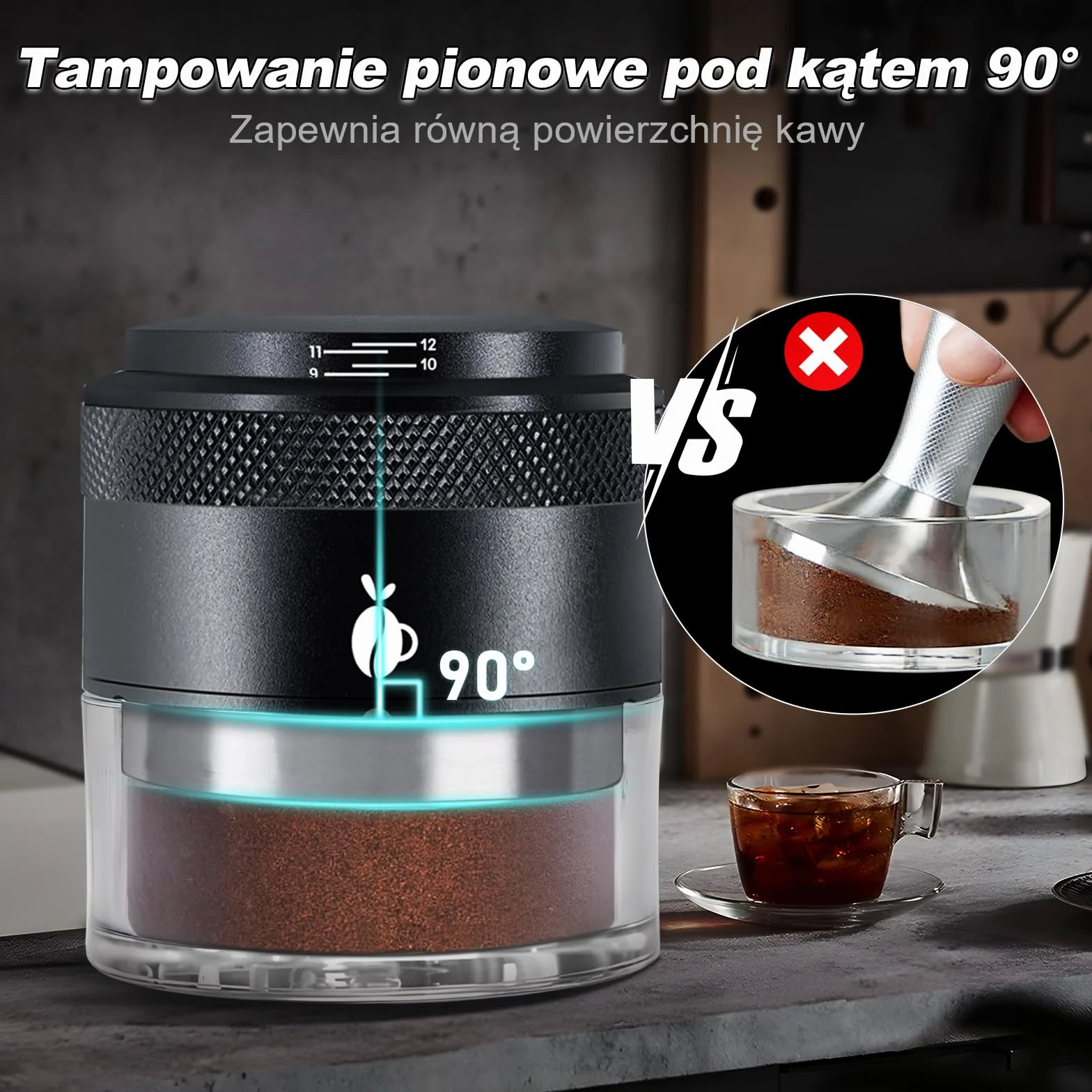 Tamper do espresso 51mm, regulowany tamper do kawy z kalibrowaną sprężyną, narzędzie tamper z 304 stali nierdzewnej, pasujące do koszyków portafiltrów 51mm (Czarny)