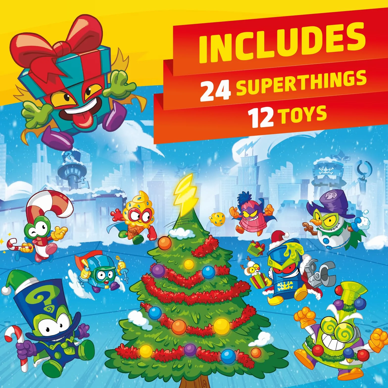 SUPERTHINGS S Kalendarz Adwentowy bożonarodzeniowy z 24 specjalnymi prezentami i niespodziankami, w tym minifigurki Superthings, Hideouts, Jets, egzoskeletons i pojazdy specjalne