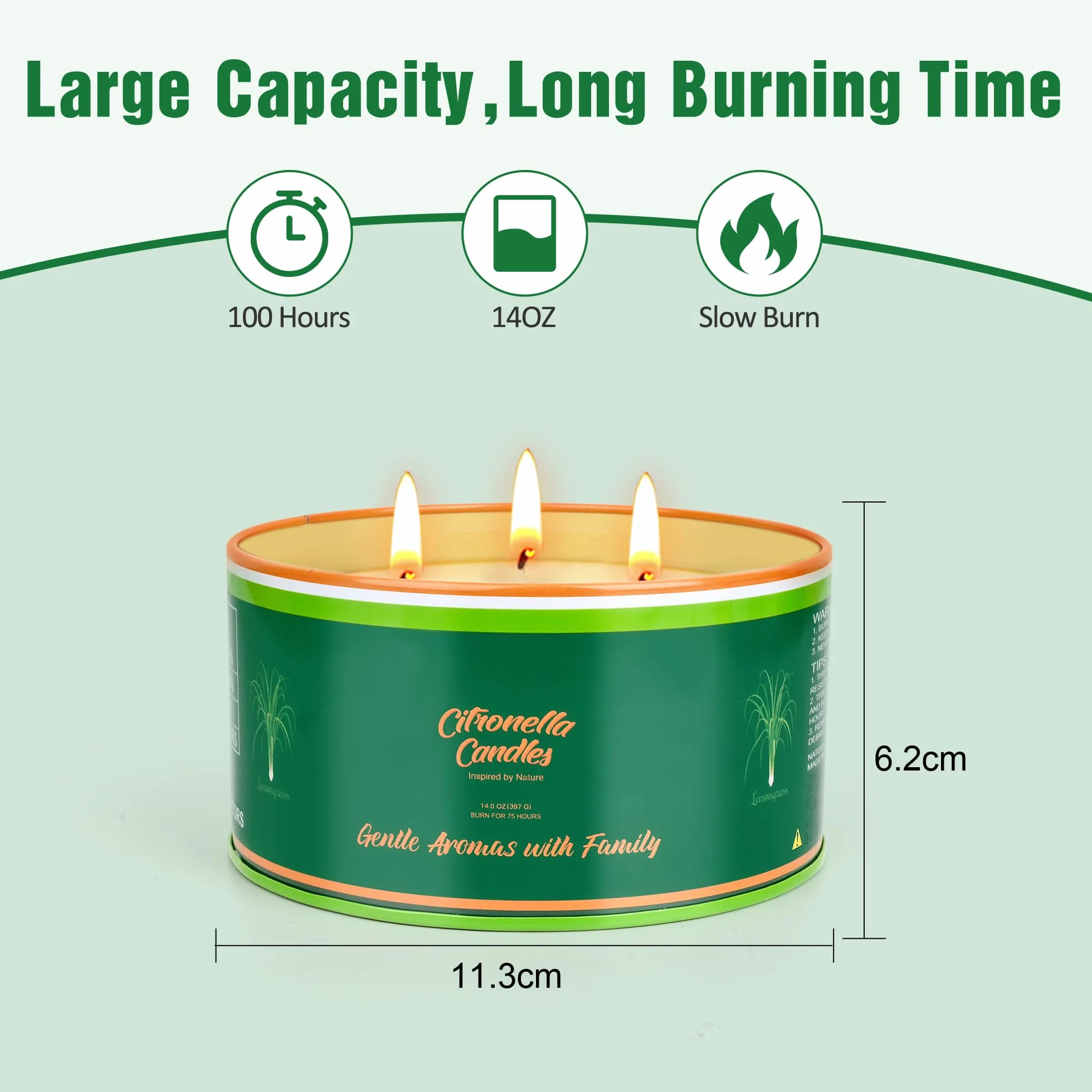 Citronella świeca outdoorowa, ZESTAW 2 SZTUK, każda 400 ml świeca ogrodowa, 3 knoty, czas palenia 75 godzin/sztuka (łącznie 150 godzin), naturalne świece z wosku sojowego na kemping, taras, do ogrodu