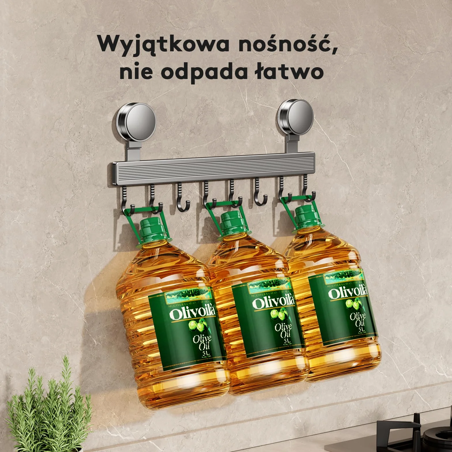 Listwa hakowa do kuchni bez wiercenia z przyssawką | 10 haków, długość 50 cm, nośność 20 kg, montaż w 1 minutę | Demontowalna nierdzewna listwa hakowa do przyborów kuchennych