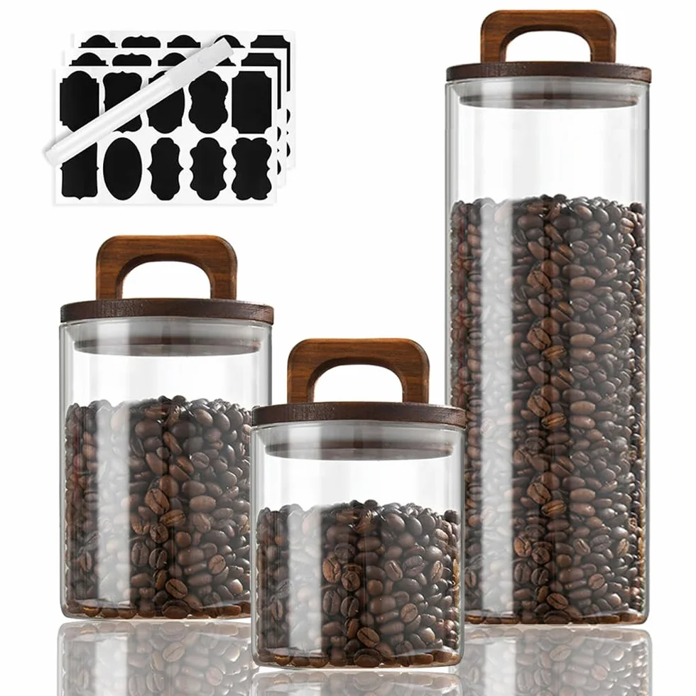 Słoiki na zapasy z pokrywkami, zestaw 3 sztuk, 700/800/1800 ml, szklane pojemniki z drewnianą pokrywką, hermetyczne pojemniki na przyprawy, pojemniki do przechowywania musli, fasoli