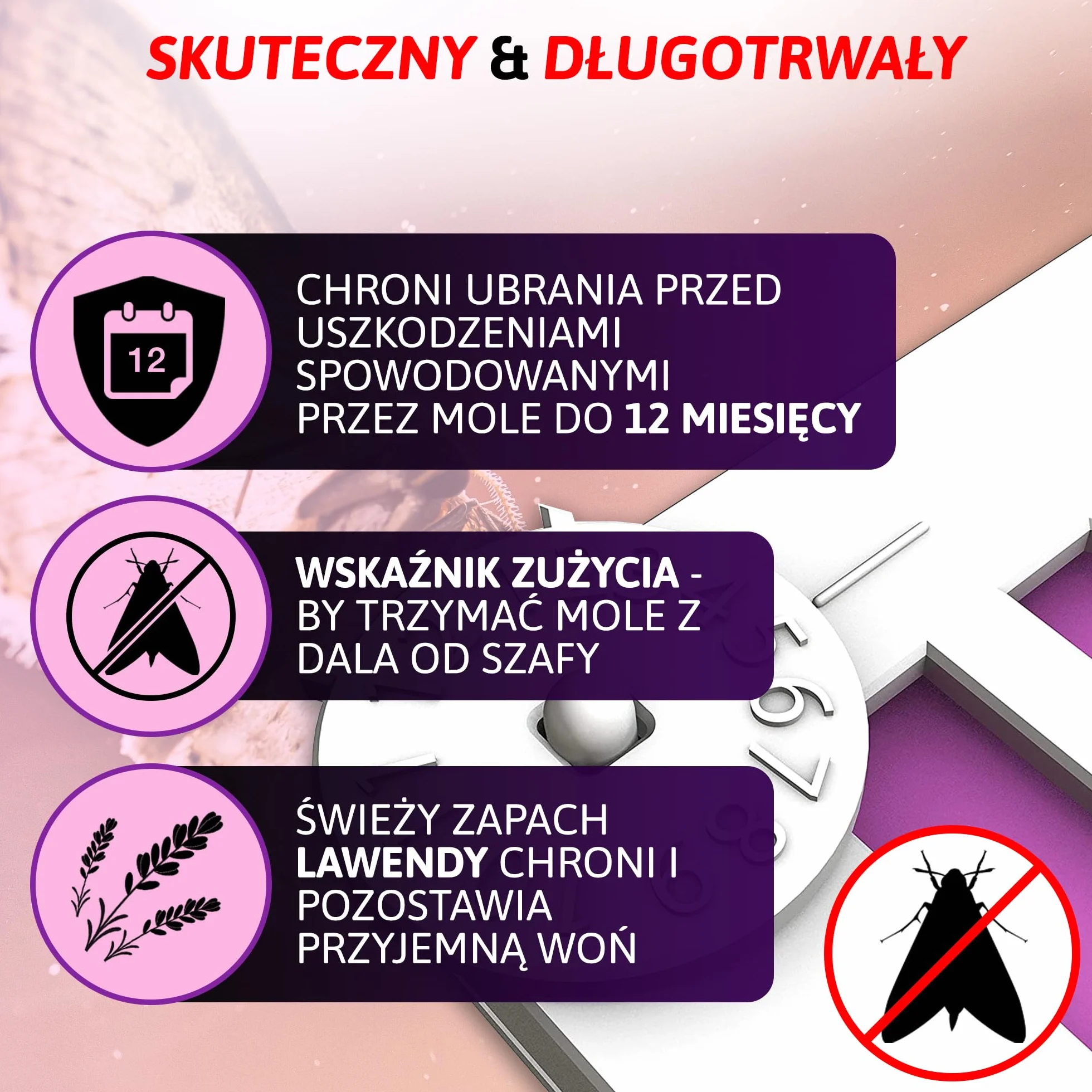 Aviro Zawieszka na Mole, Ochronna Pułapka na Mole Odzieżowe, Naturalny Zapach Lawendy, 4 szt.
