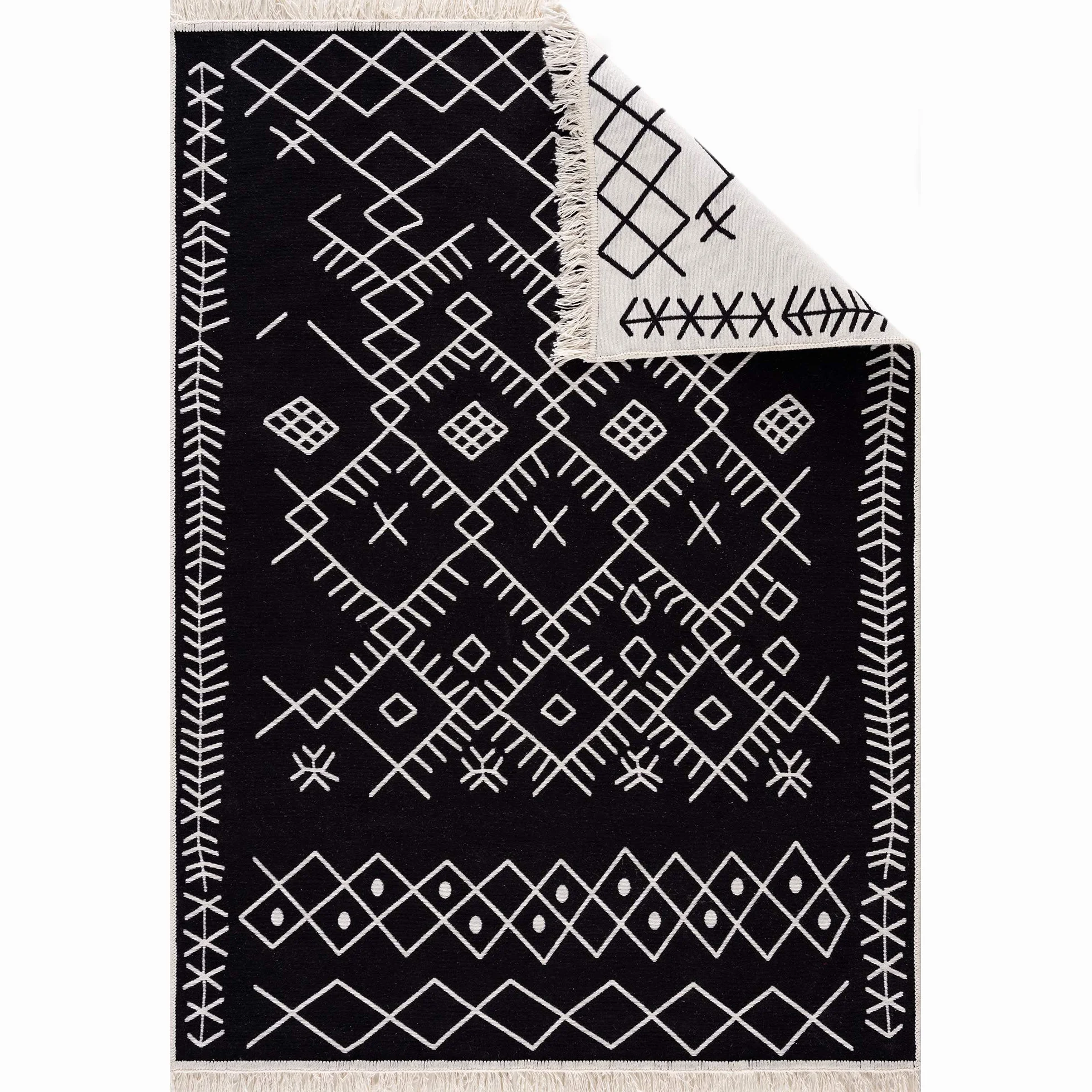 Fashion4Home dywan, chodnik do salonu, sypialni, kuchni, pokoju dziecięcego, łazienki, bieżnik na korytarz, styl Boho/Kelim, kolor czarno-biały, rozmiar: 80 x 150 cm