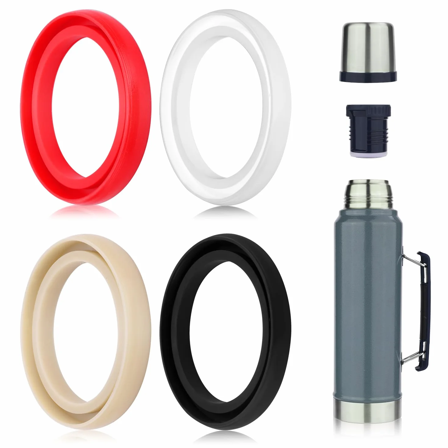 4szt Silikonowych Uszczelek Zamiennych Classic do Stanley, Uszczelka Typu O-Ring Kompatybilna z Stanley Classic 20oz 1,0 QT 1,5 QT 2 QT 2,5 QT Korek do Butelek Prózniowych (4 Kolory)