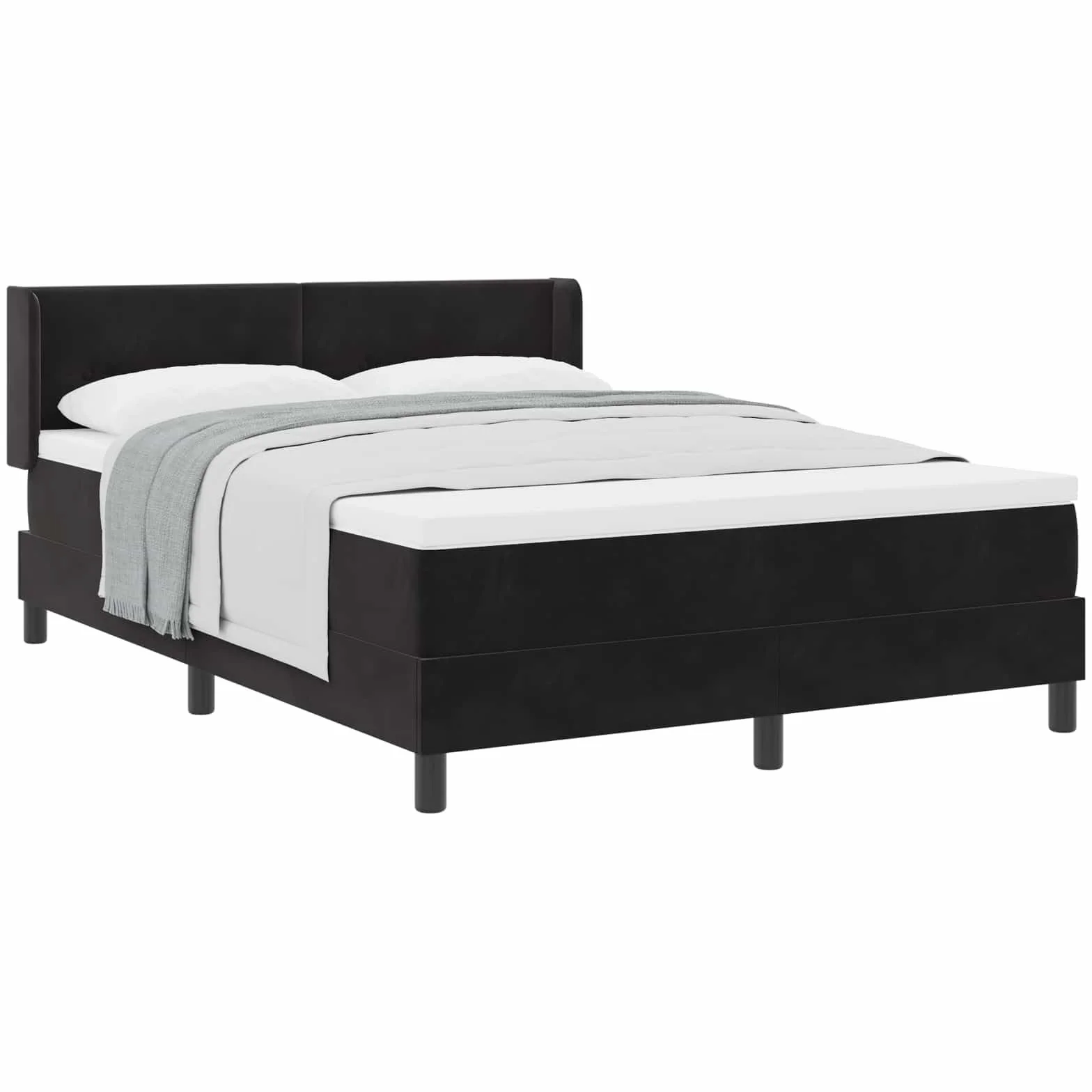 Aksamitne nowoczesne do sypialni box spring czarny 140x200 cm | Łóżko sprężynowe z zagłówkiem aksamit czarny 200 x 140 cm z regulowanym wezgłowiem