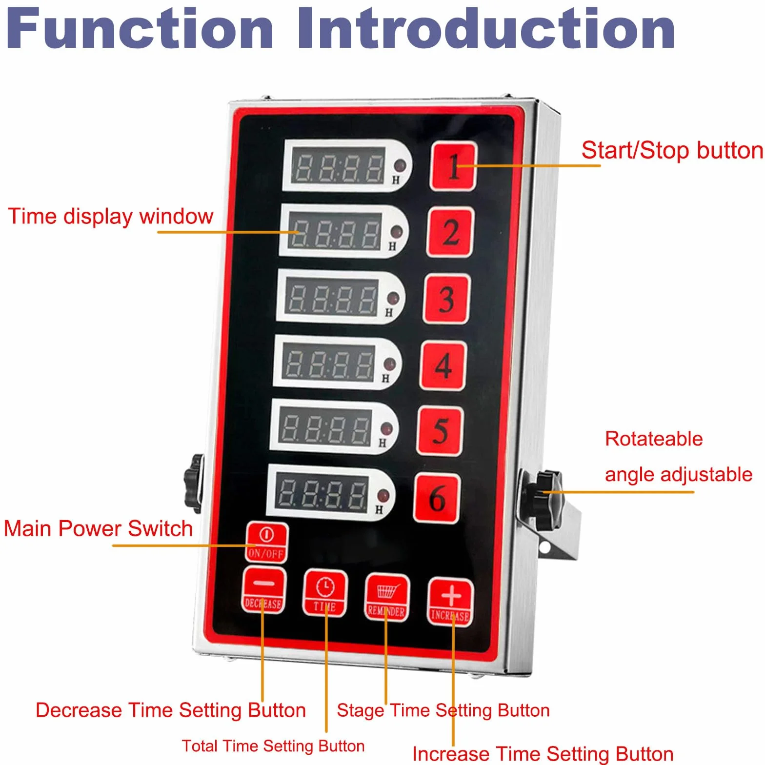 Komercyjny 6-kanałowy Minutnik Kuchenny, Cyfrowe Timery Restauracyjne, Wiele Niezależnych Timerów Odliczających, Wodoodporny Panel, Regulowana Głośność, Głośny Alarm(Size:5 buttons)