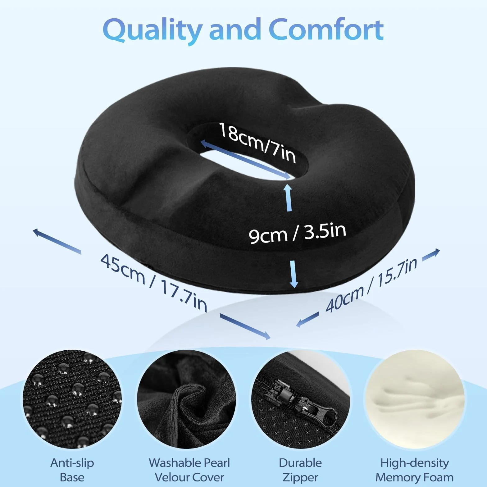 HOMCA Poduszka do siedzenia na hemoroidy, ortopedyczna, donut z pianki memory, ergonomiczna poduszka do siedzenia na wózkach inwalidzkich, samochody i krzesła biurowe, 45x40x9cm
