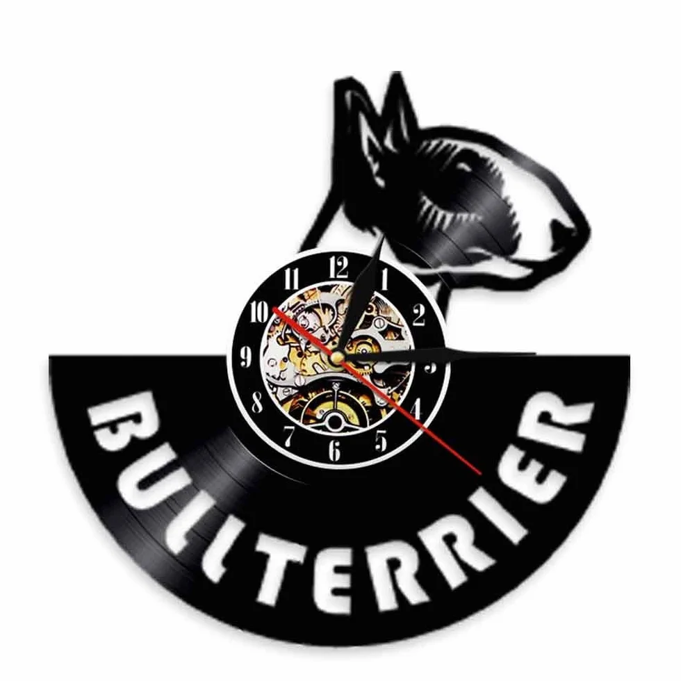 ELD 30 cm angielski bulterier zegar ścienny szczeniak aniaml 3D płyta winylowa pies bulterrier miłośnicy zegarek kreatywny antyczny styl kolor światło 7 zmiana koloru prezenty dla przyjaciół