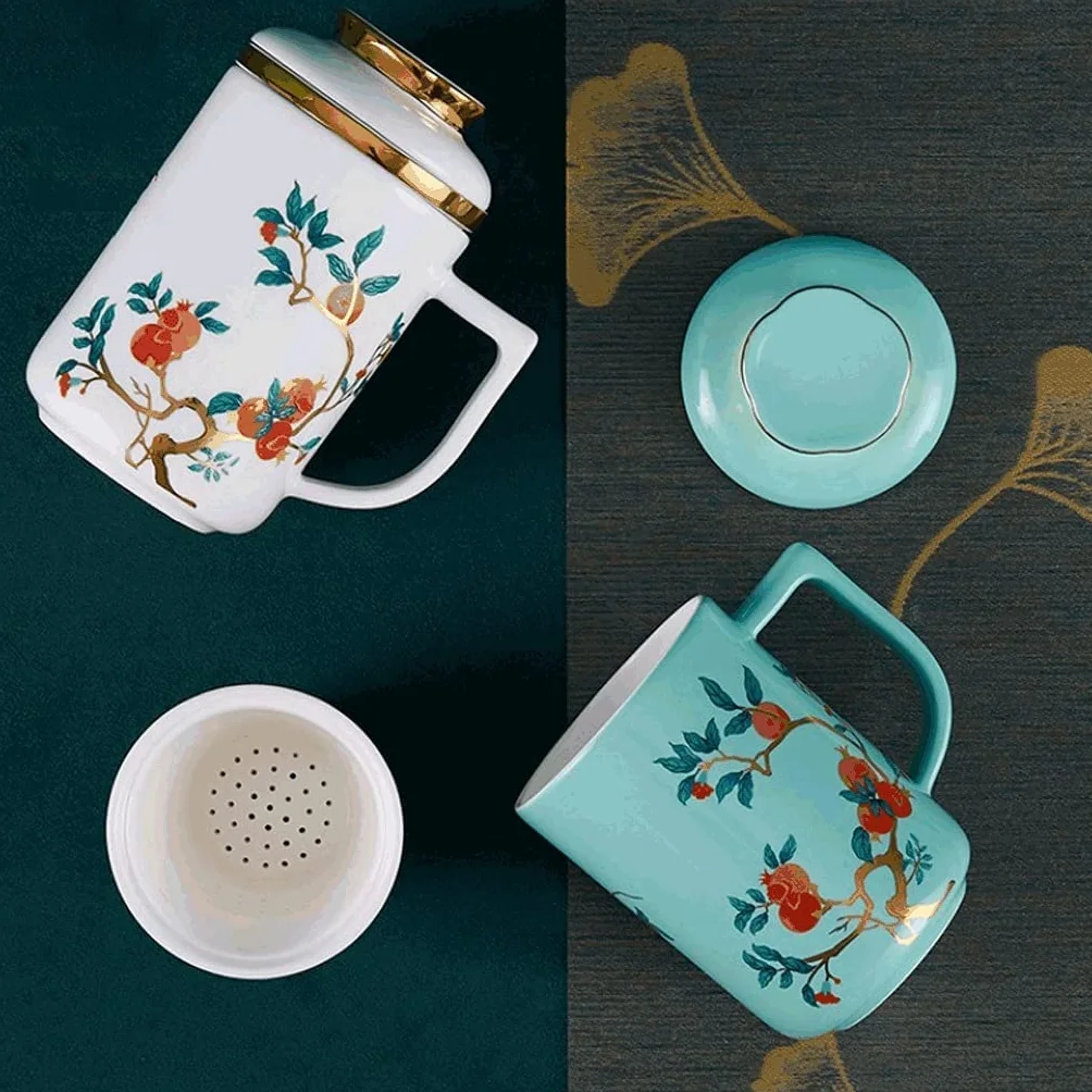 FiliżAnki Kubek PodróżNy Kubek Do Kawy W Stylu Chińskim Z Pokrywką Z Filtrem, Duży 400 ML Kubek Do Herbaty Z Porcelany Kostnej, Kubek Wielofunkcyjny Kubek Do Napojów Kawa Kubek Kubek (Blue : C)
