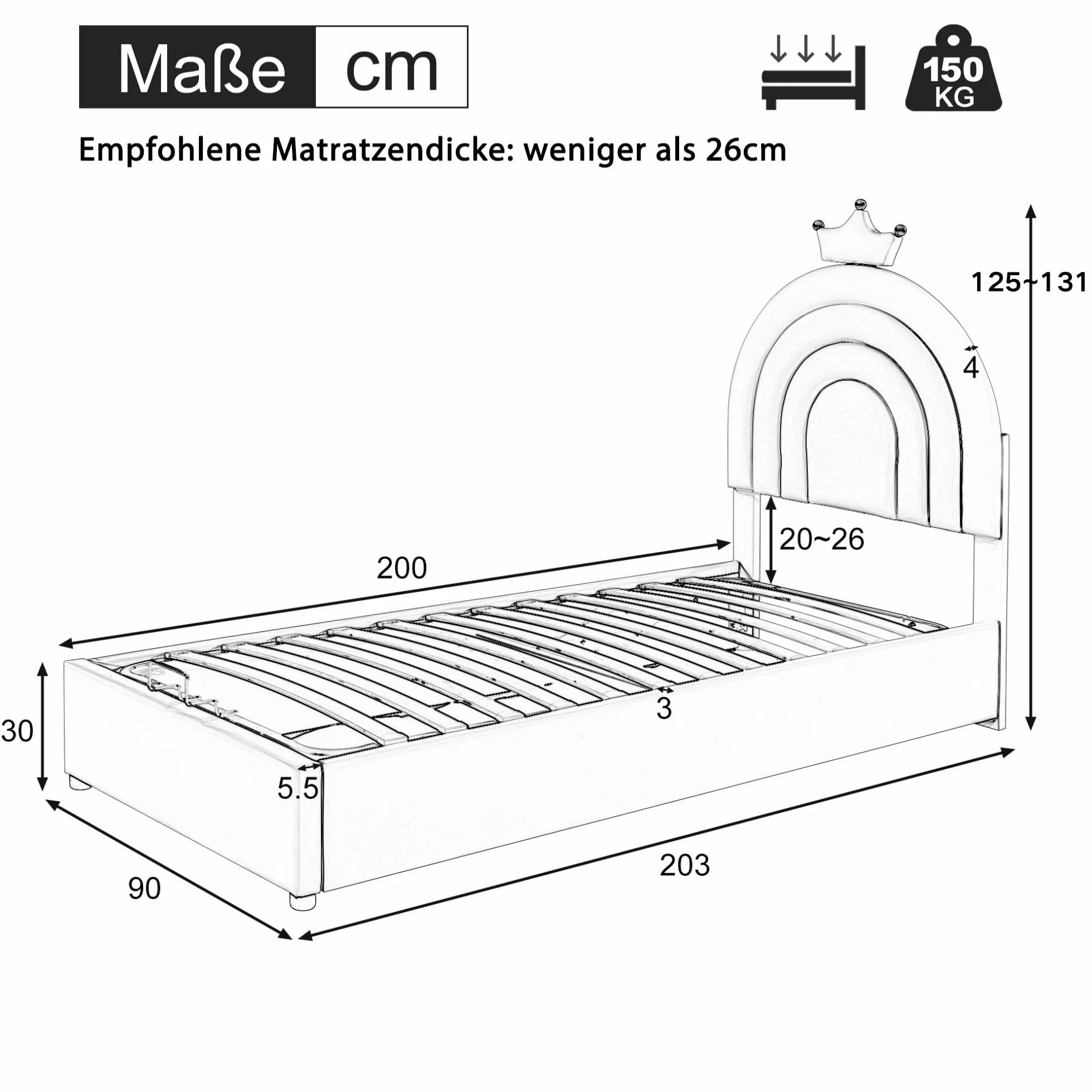 Łóżko tapicerowane z hydrauliką i stelażem, 90 x 200 cm, zagłówek z regulacją wysokości, materiał PU, kolor różowy, łóżko młodzieżowe