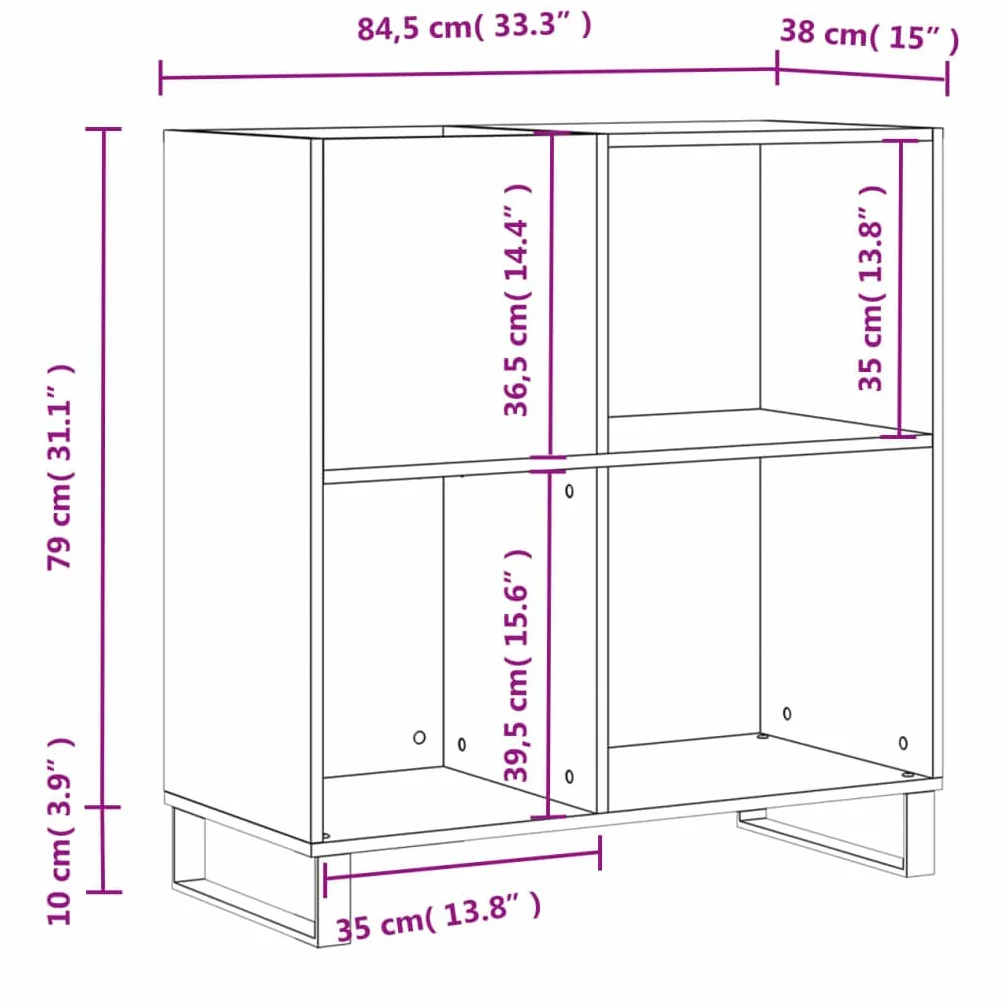 Szafa panelowa, betonowa szara z materiału drewnopochodnego z żelaznymi nogami, 84,5 x 38 x 89 cm, przestronna szafka winylowa na płyty winylowe, stabilny mebel do salonu i kina domowego