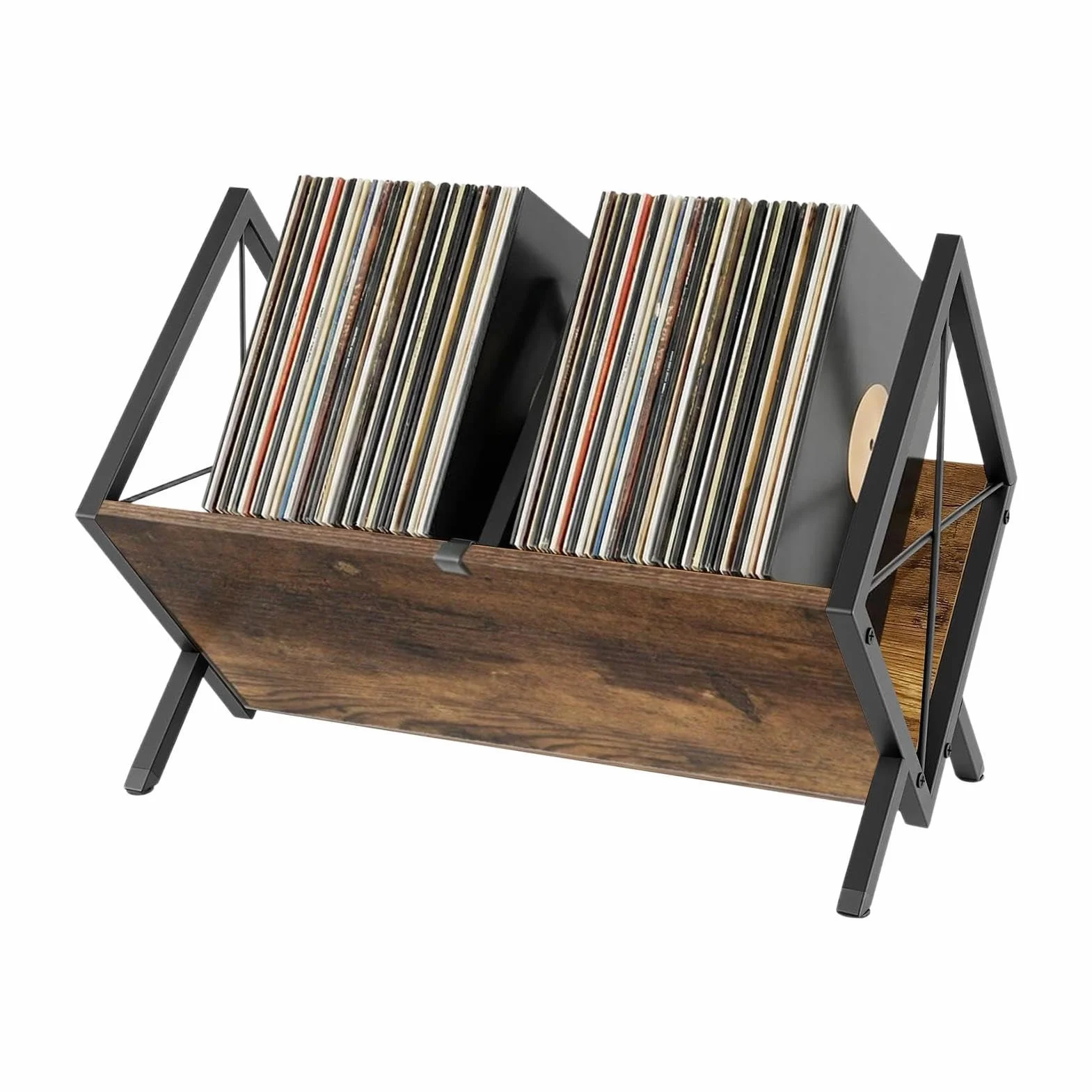 Półka Organizer Na Albumy 1-poziomowy, regulowany, vintage brąz, na 80 LP | Półka Regału Na Albumy Winylowe Do Książek I Dokumentów Sypialni Biura Biblioteki I Akademika