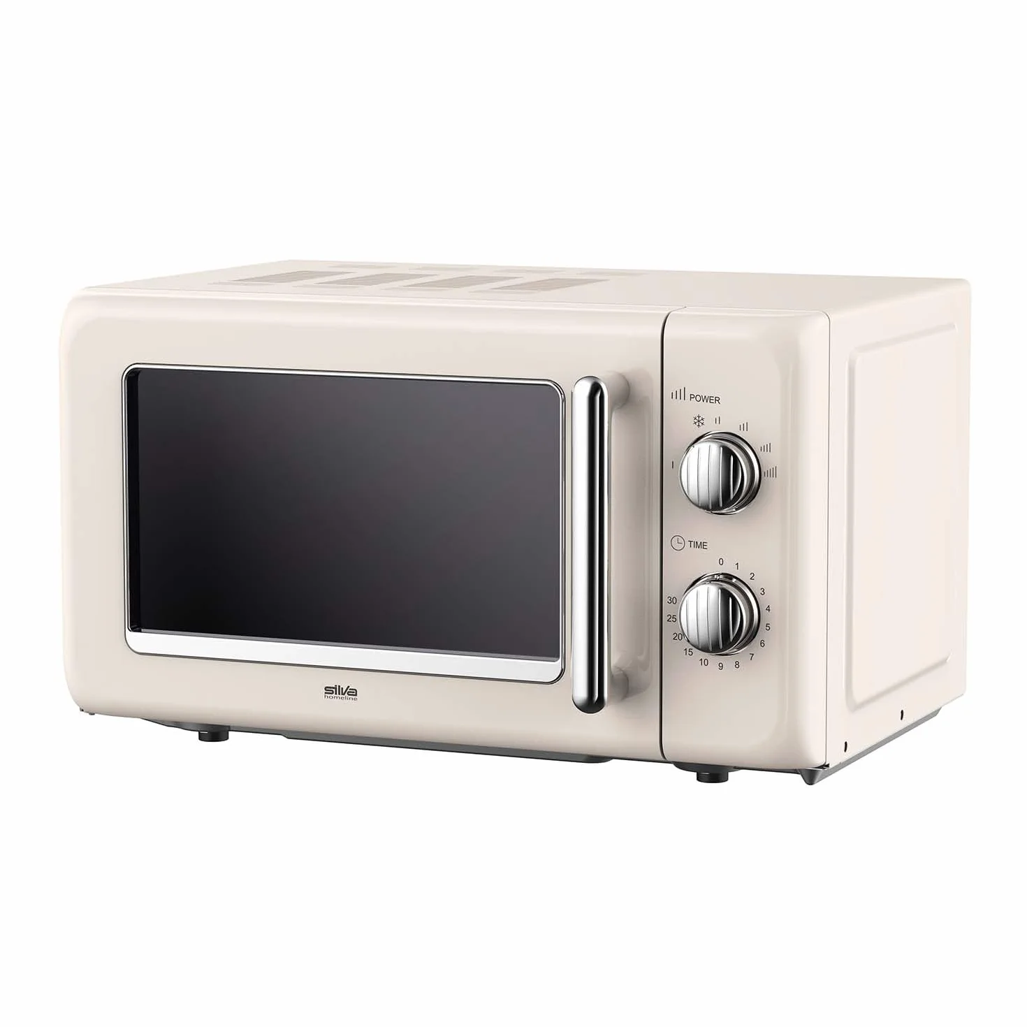 Silva Schneider MW-R 25.3 Retro kuchenka mikrofalowa 20 l, 700 W, 6 poziomów mocy, timer, chromowane przyciski i uchwyt, sygnał końcowy – kolor beżowy