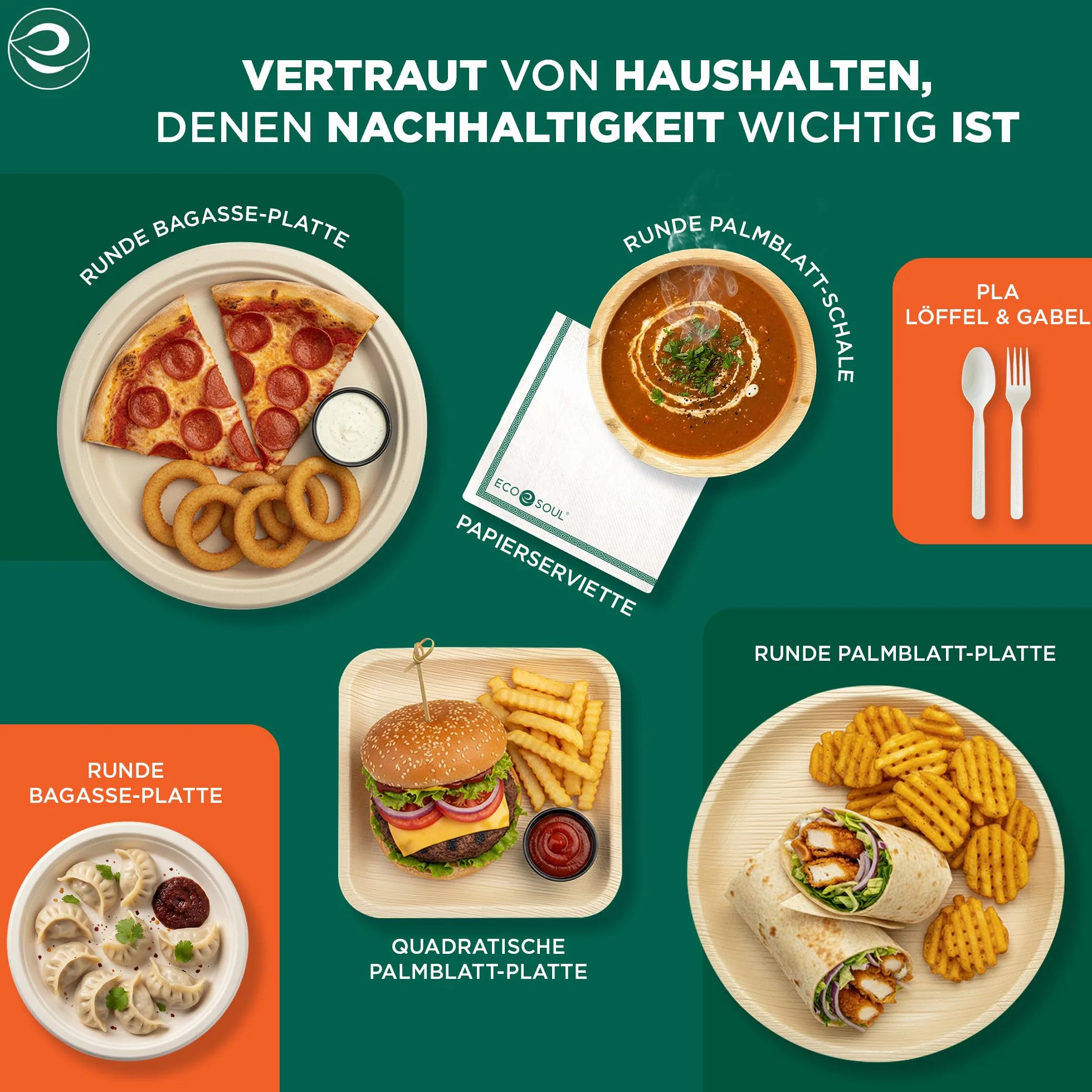 ECO SOUL 100% biodegradowalne, jednorazowe talerze z liści palmowych, wytrzymałe, nadają się do kuchenki mikrofalowej i piekarnika, na imprezę, wesele, imprezę, imprezę, imprezę, imprezę, imprezę,