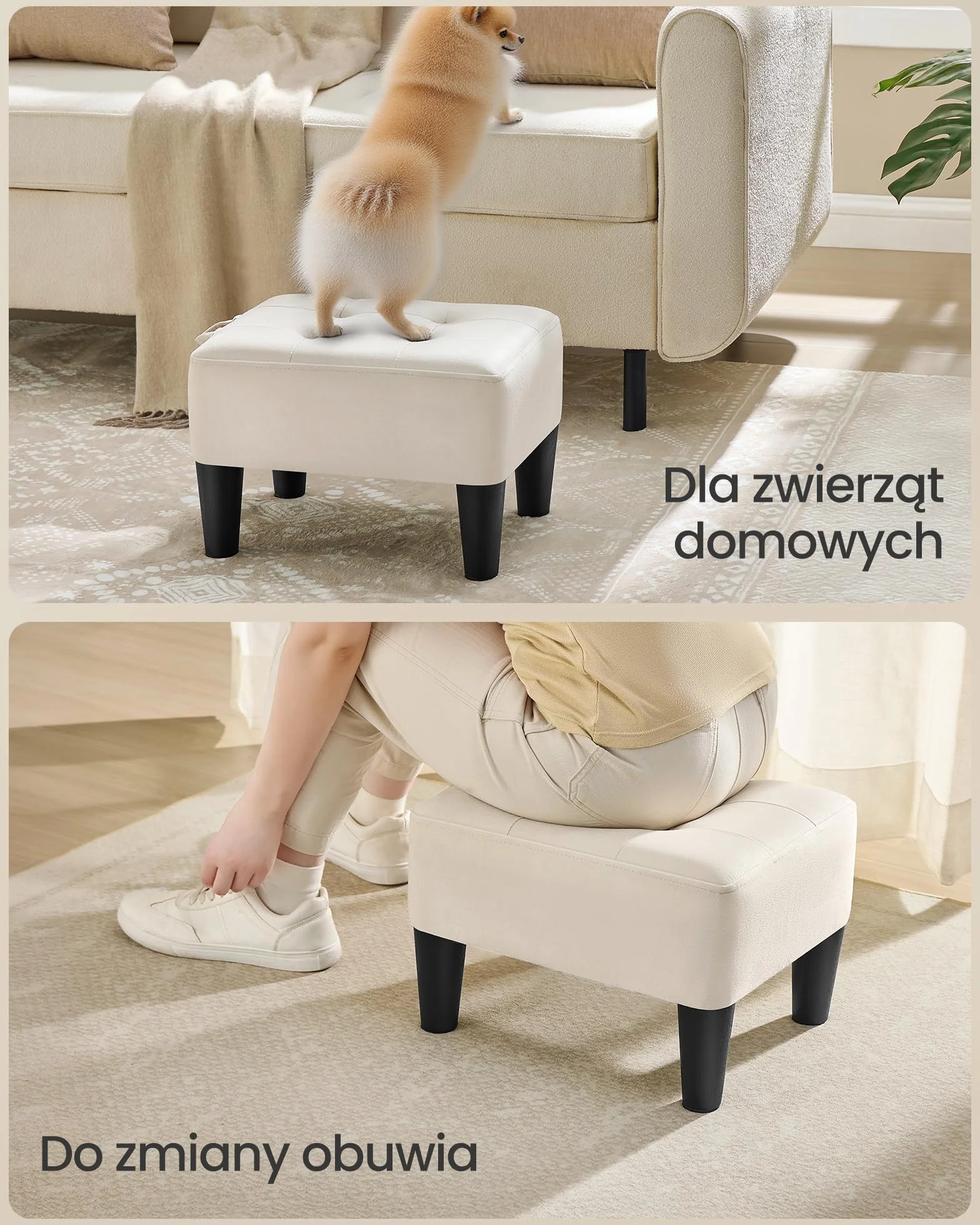 SONGMICS Aksamitny podnóżek, otomana, gruba wyściółka, nośność 150 kg, do salonu, sypialni, wejścia, beżowy cappuccino i tusz czarny LOM501W01