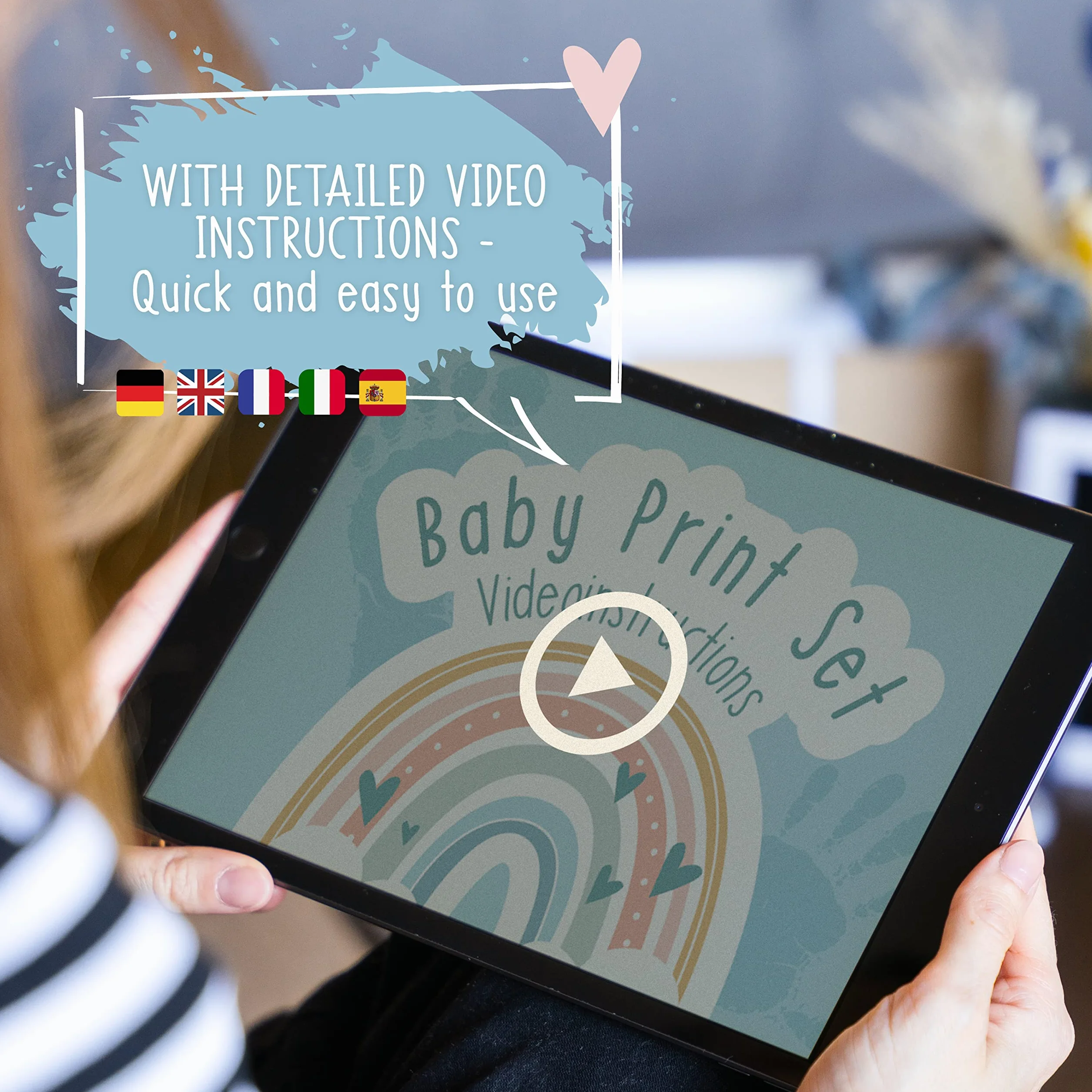 Amari Zestaw odciski gipsowe dla niemowląt z ramką na zdjęcia - prezent dla dziecka - baby shower (tęczowy)
