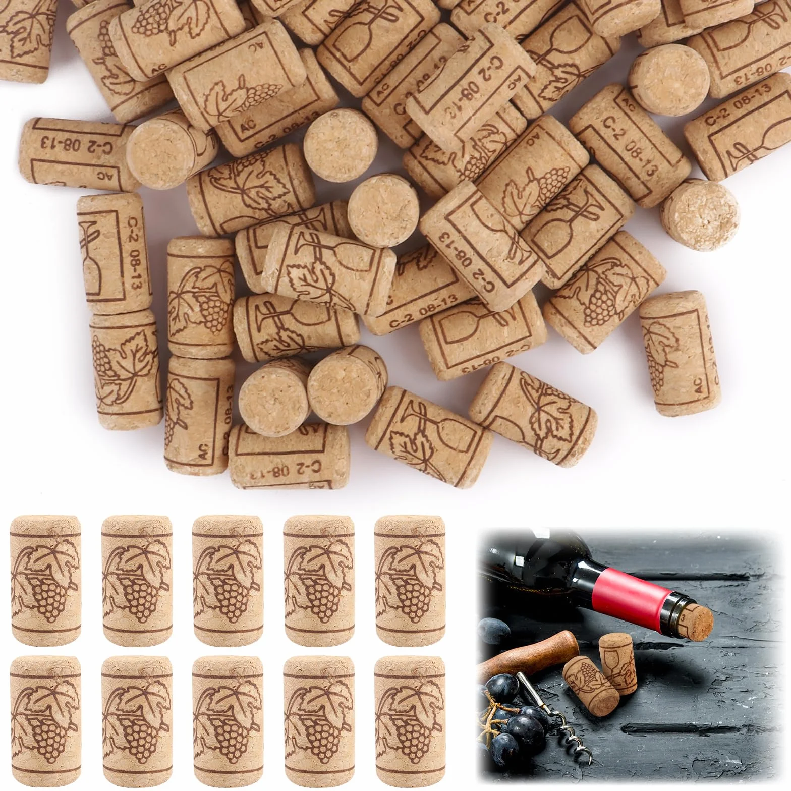 Korki do majsterkowania, 60 sztuk korków do wina – 21 x 38 mm, korki naturalne, do wina, szampana, do majsterkowania, korków i dekoracji
