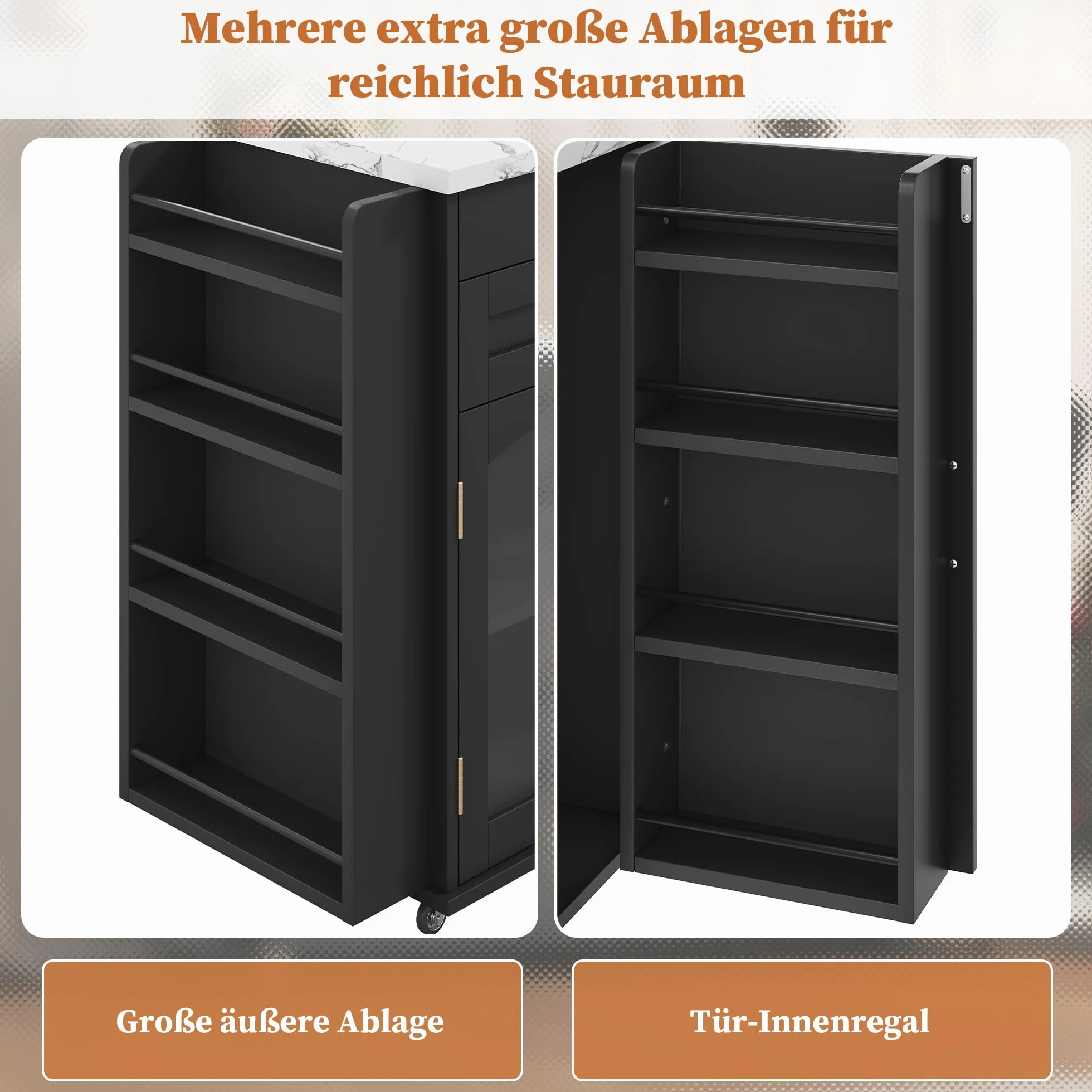 Mobilna wyspa kuchenna, wolnostojąca, 120 x 45 (70) x 90 cm, wózek kuchenny z rolkami, ze składanym obszarem roboczym, regał na przyprawy, drzwi szafy, organizer do szuflady na sztućce, do kuchni