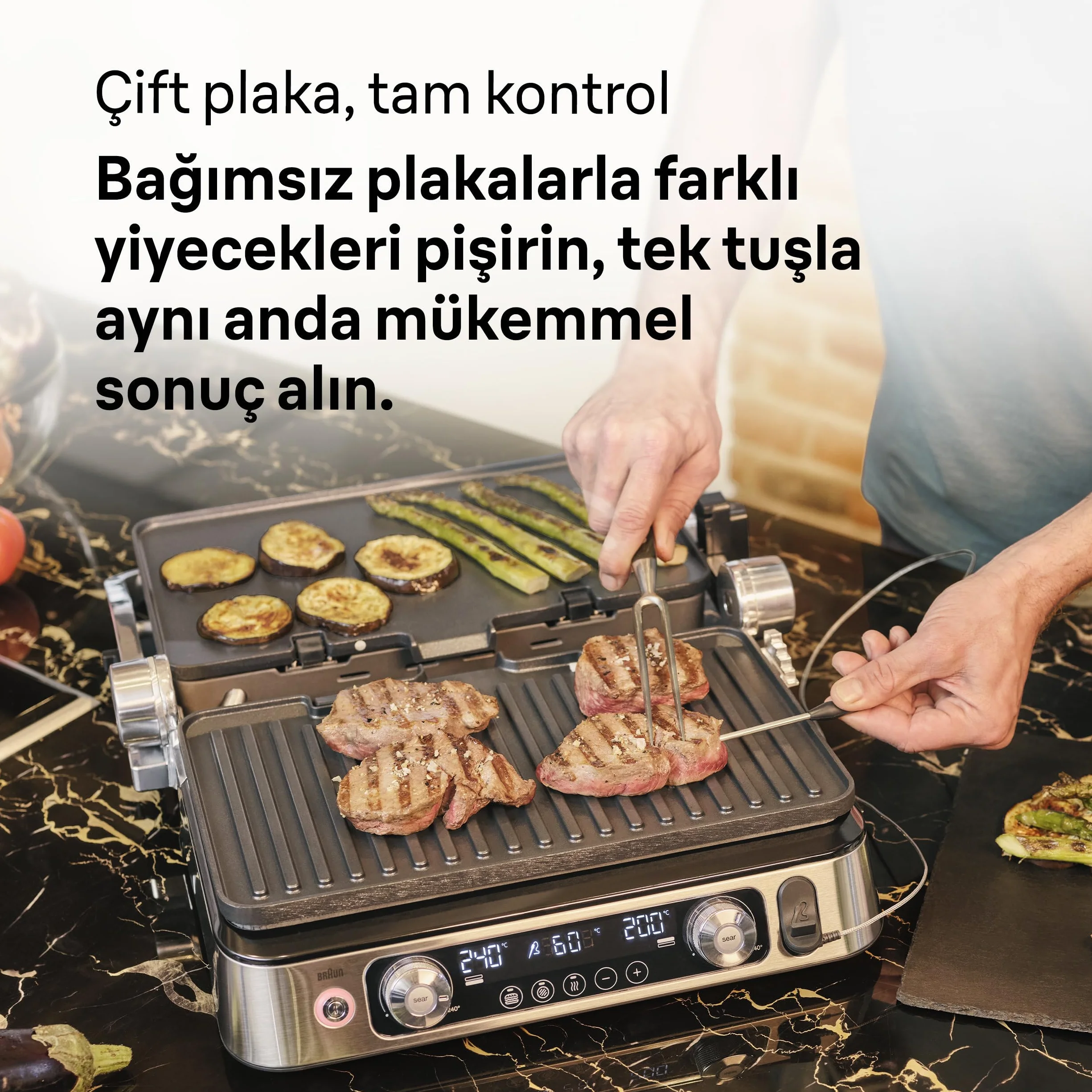 Braun MultiGrill9 CG9167 elektryczna kratka 2200 W 2 termostaty 3 pozycje gotowania sonda termiczna BOOST